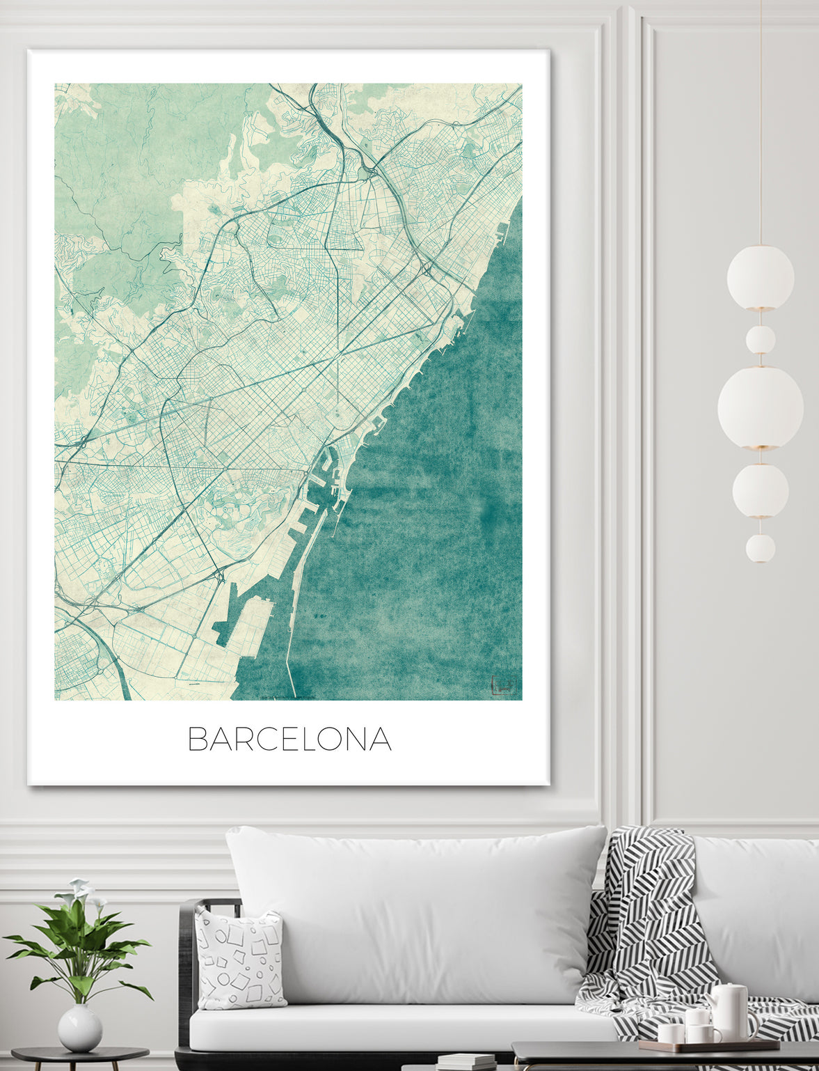 Barcelona Map Blue by Hubert Roguski on GIANT ART - blue digital painting