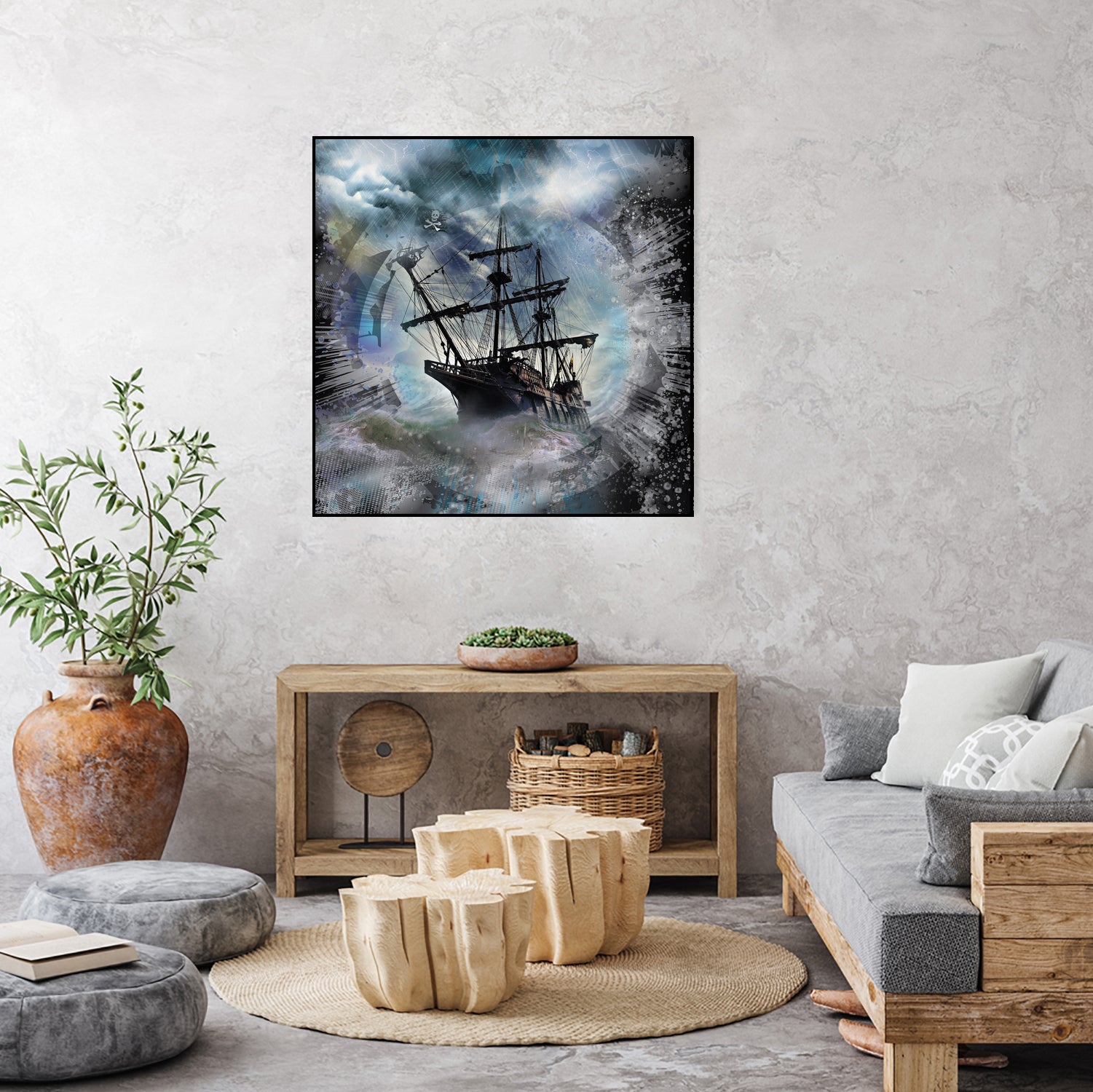 Pirate Ship Rough Storm by Clifford Miller on GIANT ART - gray 3d art