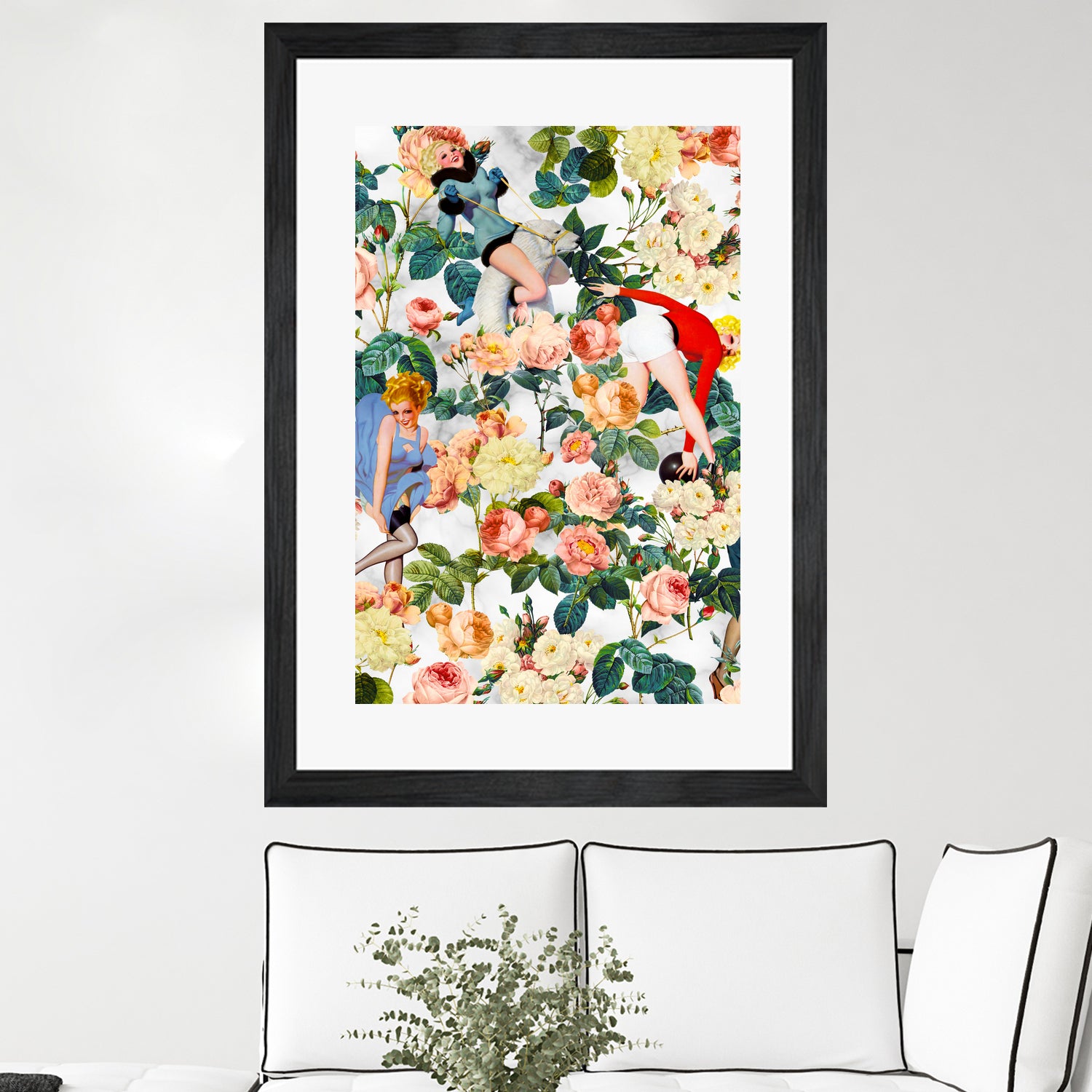 Floral and Pin Up Girls II Pattern by burcu korkmazyurek on GIANT ART - white digital painting