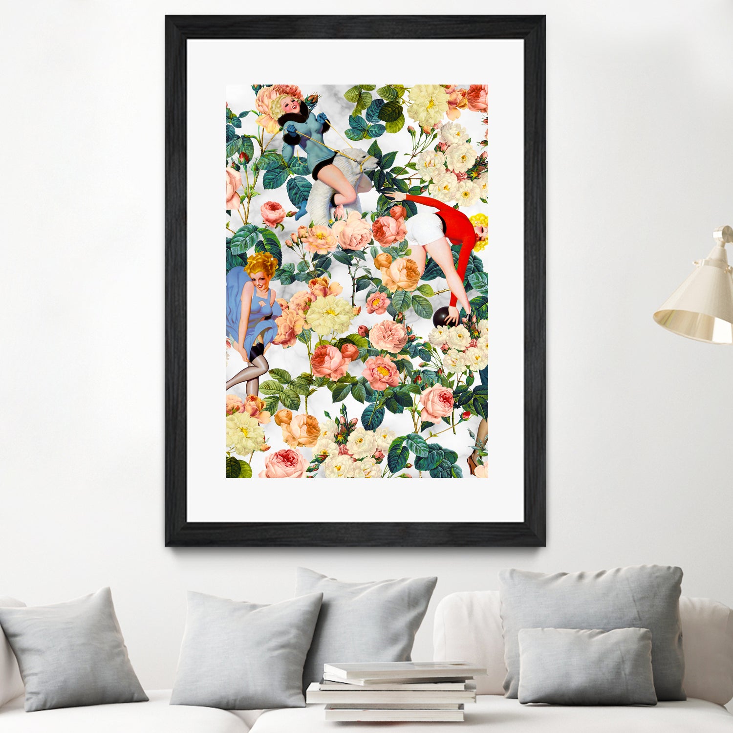 Floral and Pin Up Girls II Pattern by burcu korkmazyurek on GIANT ART - white digital painting