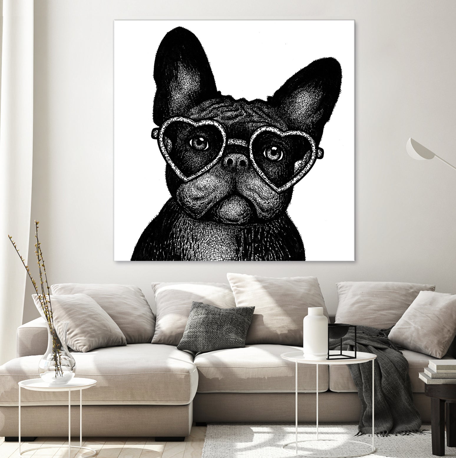 French bulldog portrait in glasses by Anastasiia Kononenko on GIANT ART - black cartooning