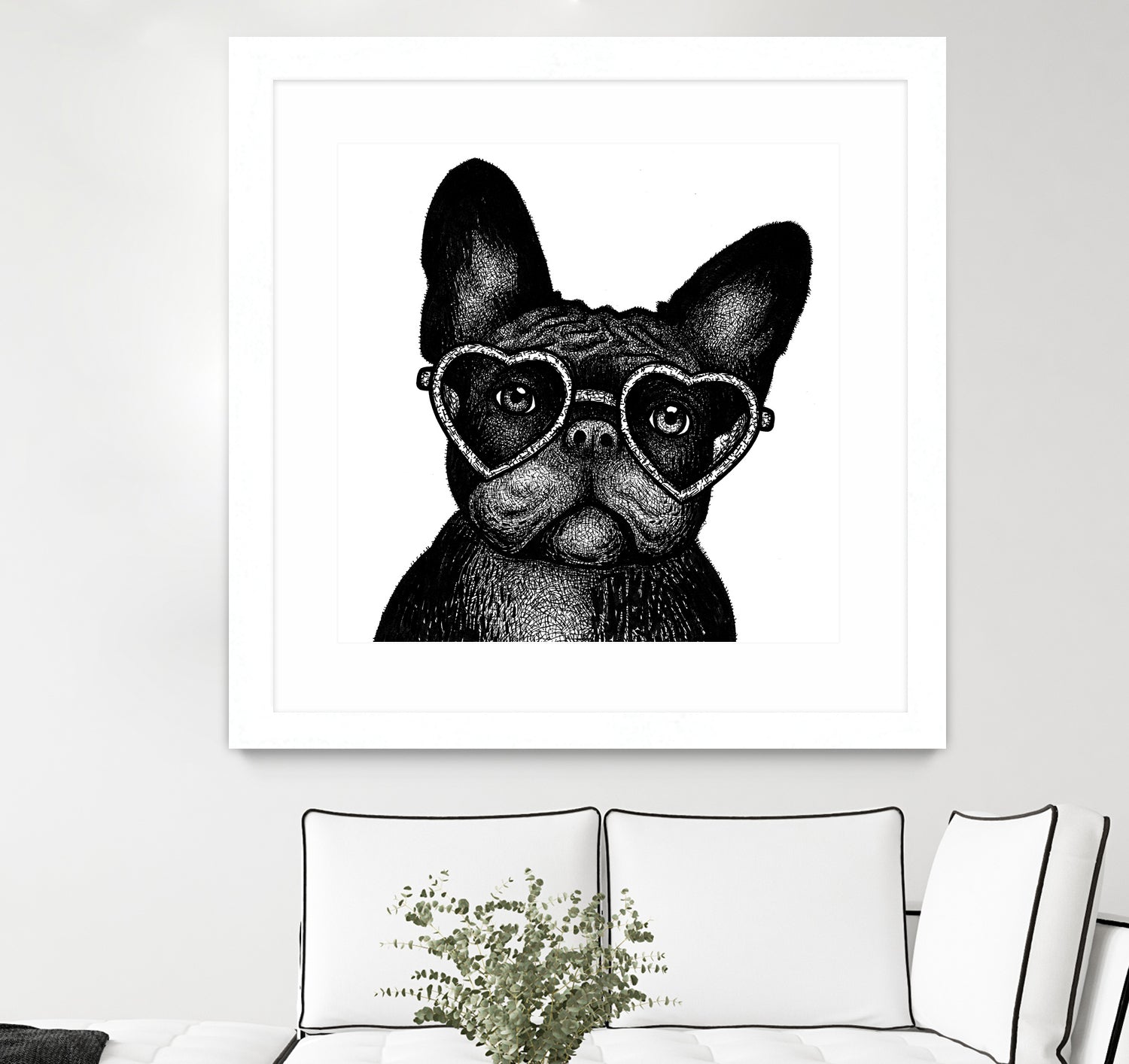 French bulldog portrait in glasses by Anastasiia Kononenko on GIANT ART - black cartooning