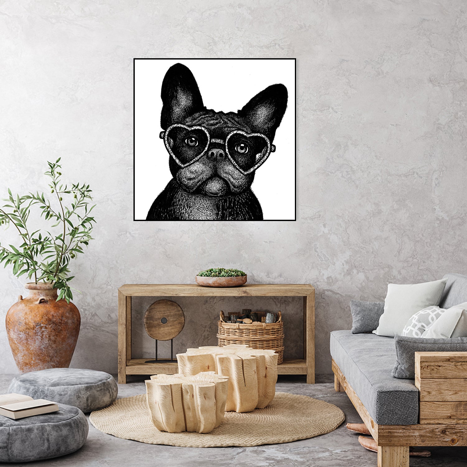 French bulldog portrait in glasses by Anastasiia Kononenko on GIANT ART - black cartooning