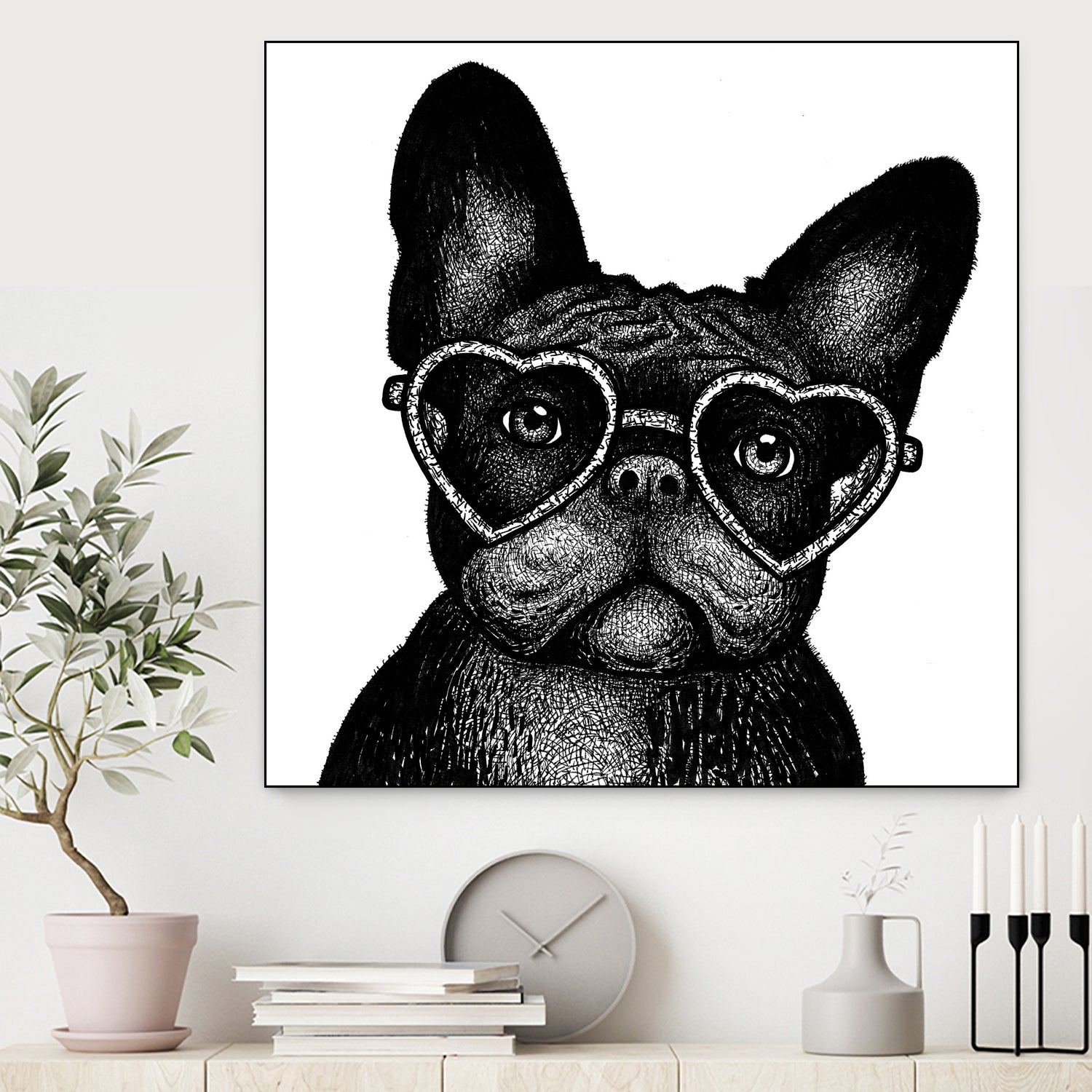 French bulldog portrait in glasses by Anastasiia Kononenko on GIANT ART - black cartooning