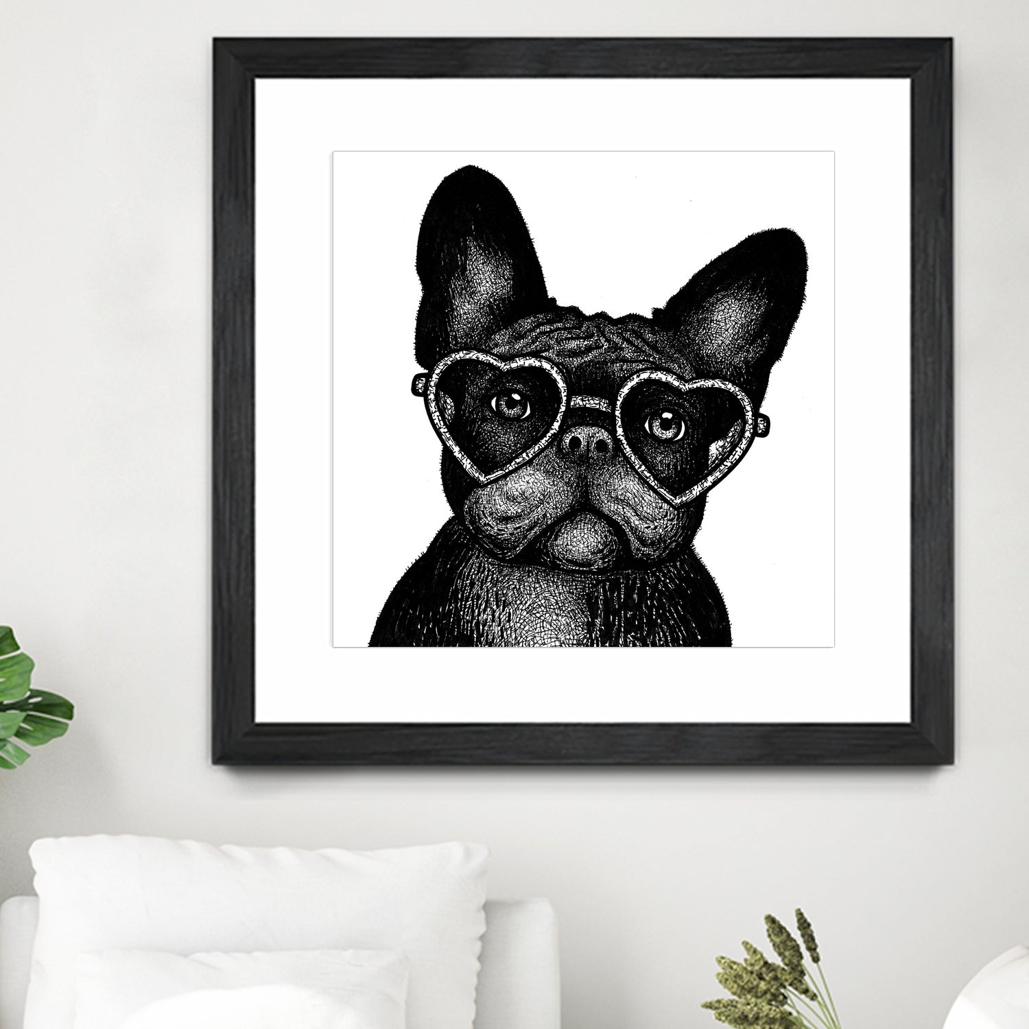 French bulldog portrait in glasses by Anastasiia Kononenko on GIANT ART - black cartooning