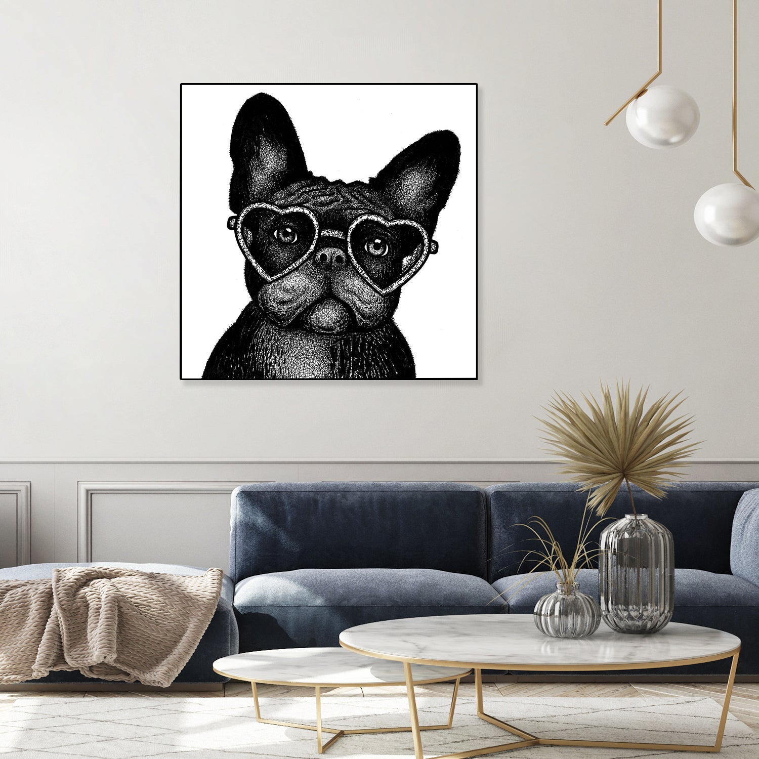 French bulldog portrait in glasses by Anastasiia Kononenko on GIANT ART - black cartooning