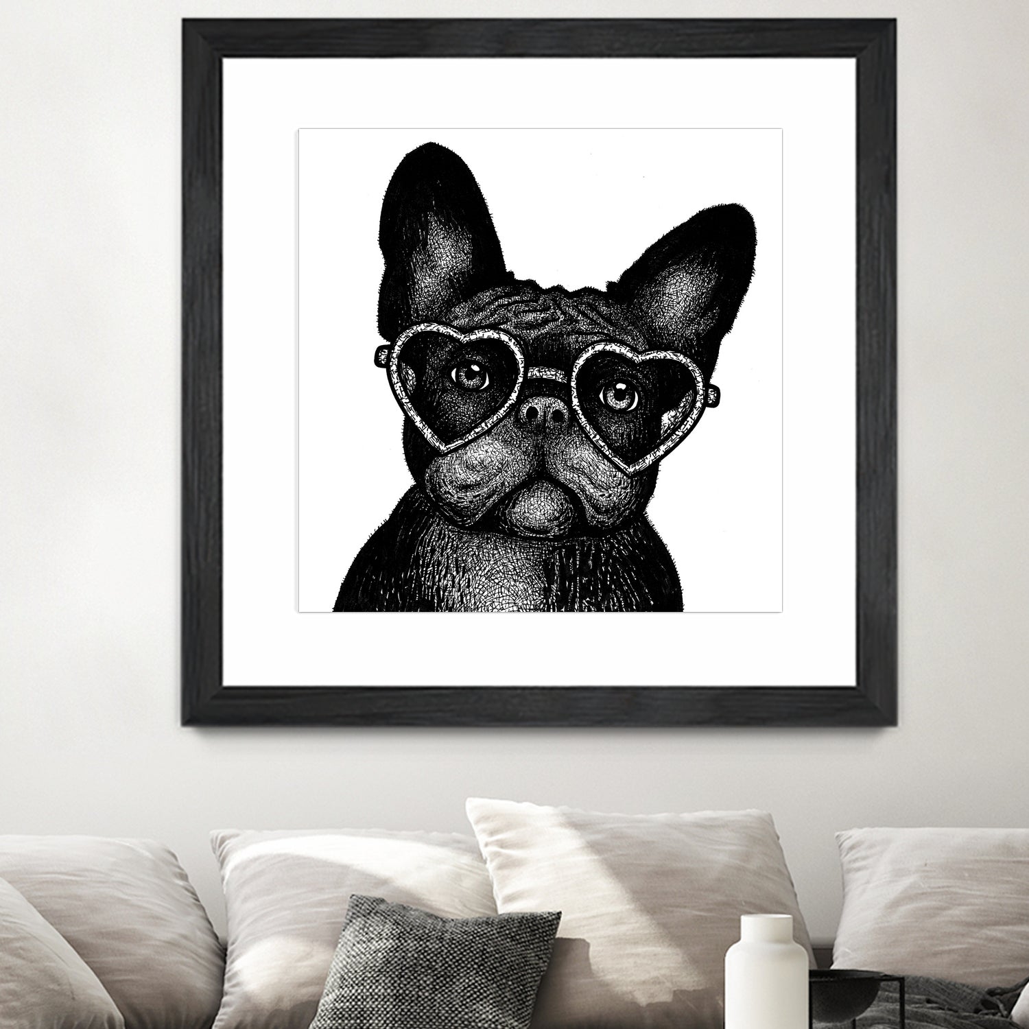 French bulldog portrait in glasses by Anastasiia Kononenko on GIANT ART - black cartooning