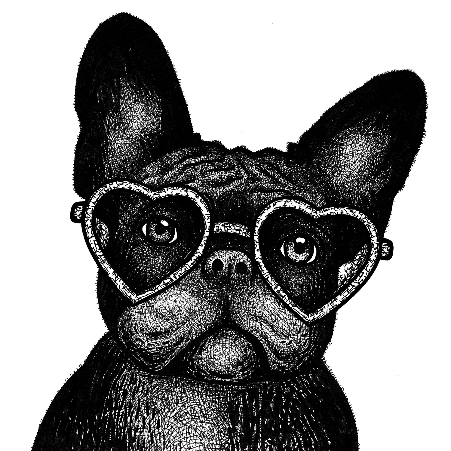 French bulldog portrait in glasses by Anastasiia Kononenko on GIANT ART - black cartooning