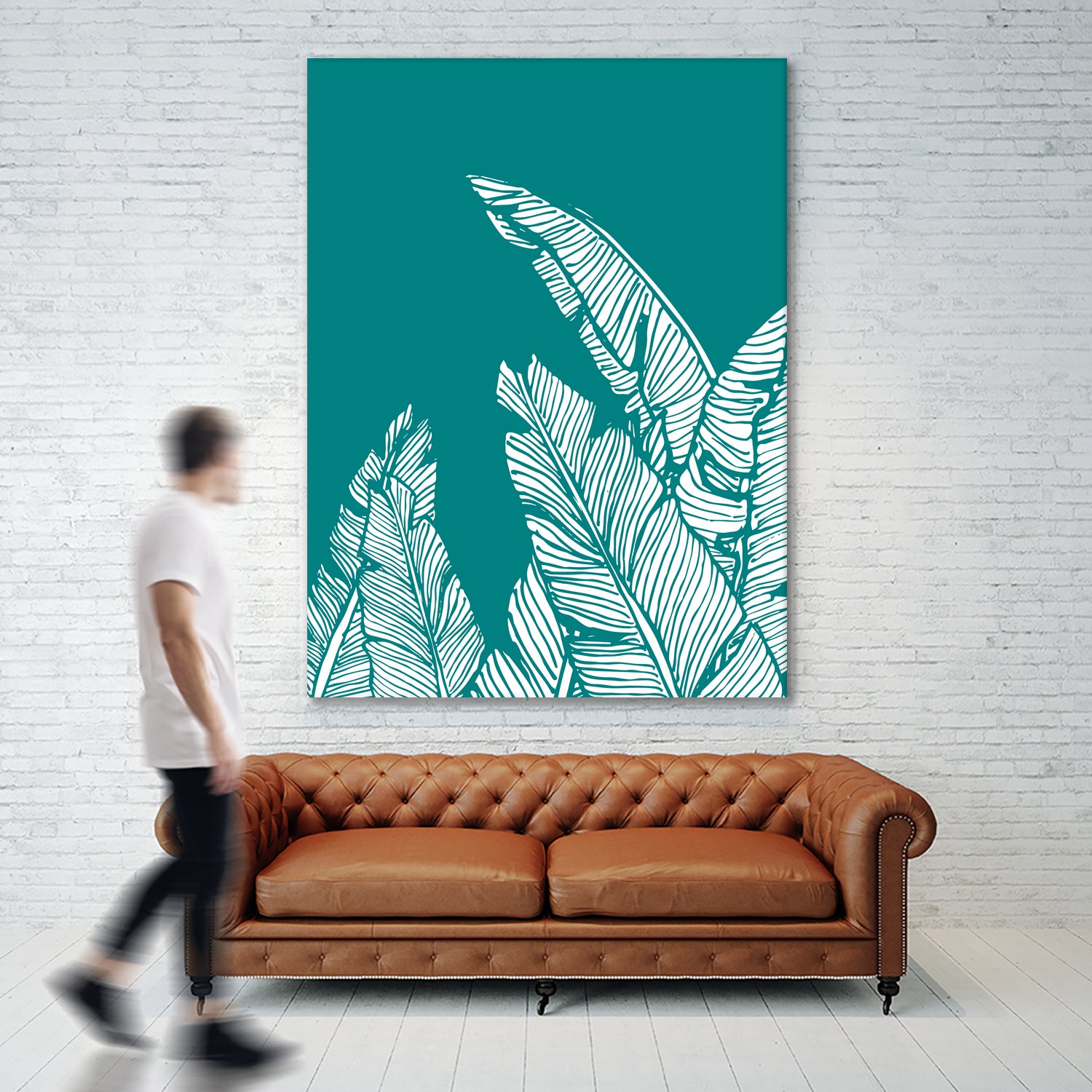 Banana Leaves on Teal by Daniela di Niro on GIANT ART - blue digital drawing