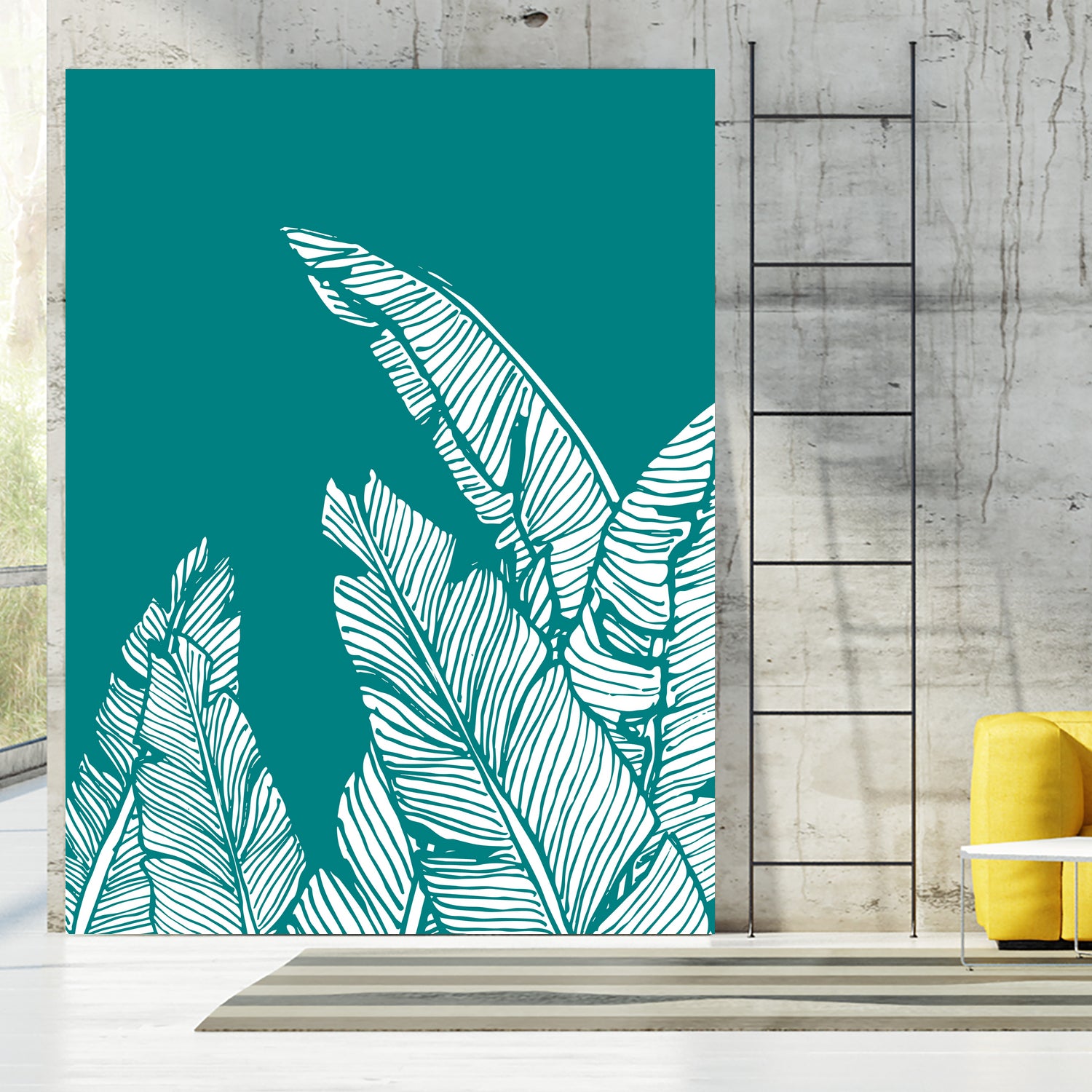 Banana Leaves on Teal by Daniela di Niro on GIANT ART - blue digital drawing