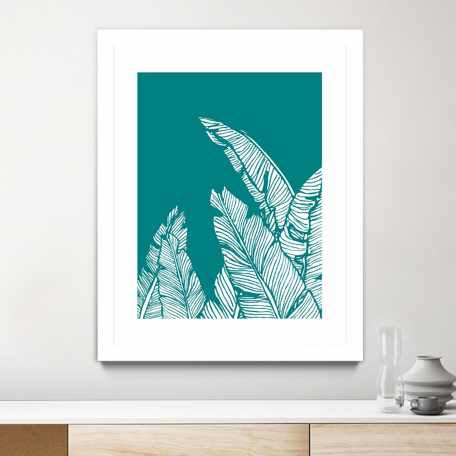 Banana Leaves on Teal by Daniela di Niro on GIANT ART - blue digital drawing