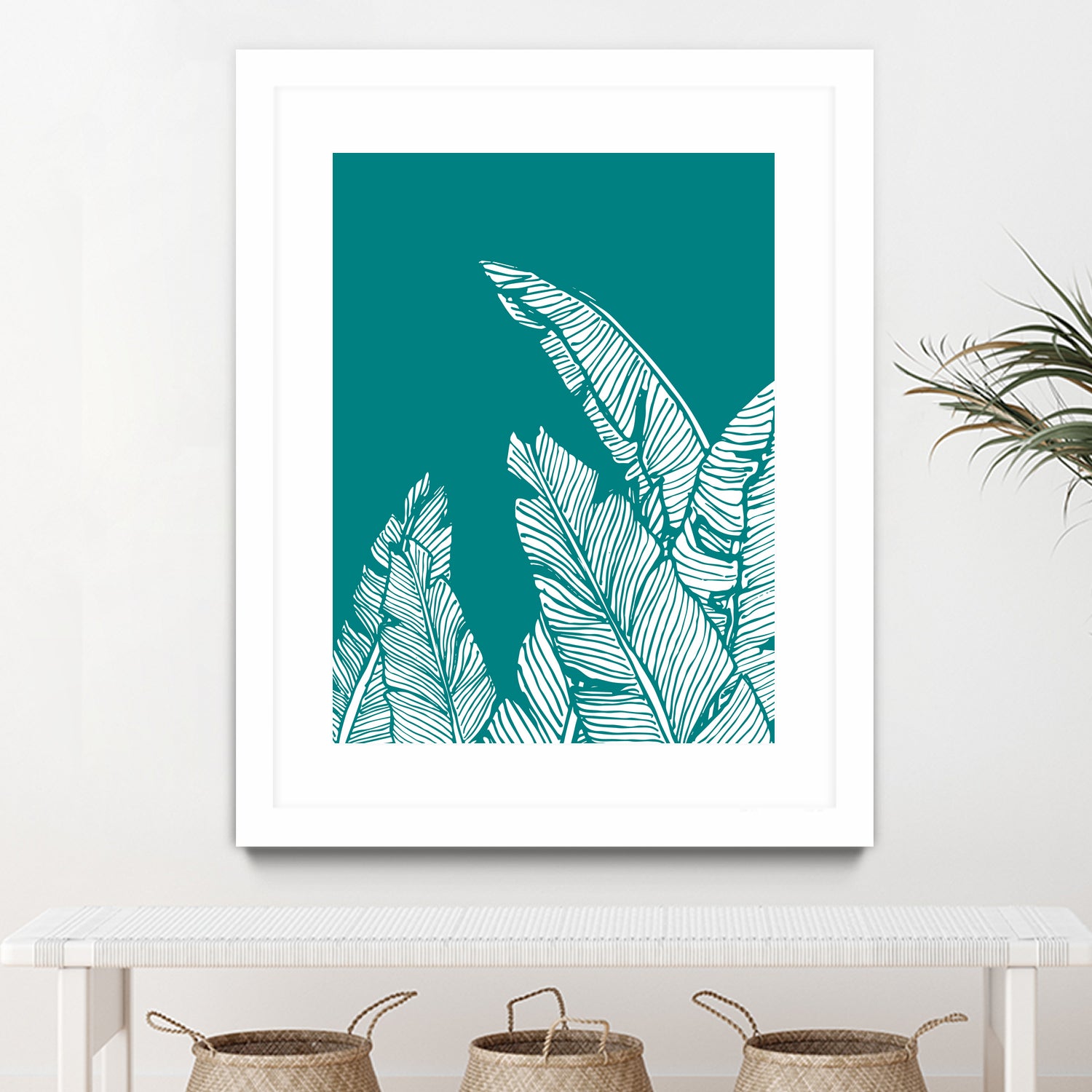 Banana Leaves on Teal by Daniela di Niro on GIANT ART - blue digital drawing