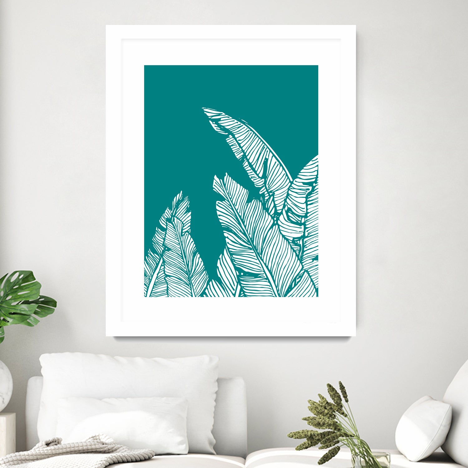 Banana Leaves on Teal by Daniela di Niro on GIANT ART - blue digital drawing