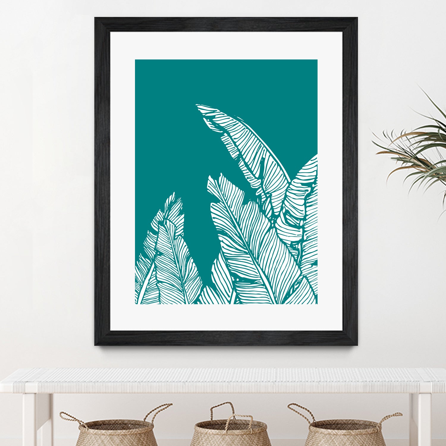 Banana Leaves on Teal by Daniela di Niro on GIANT ART - blue digital drawing