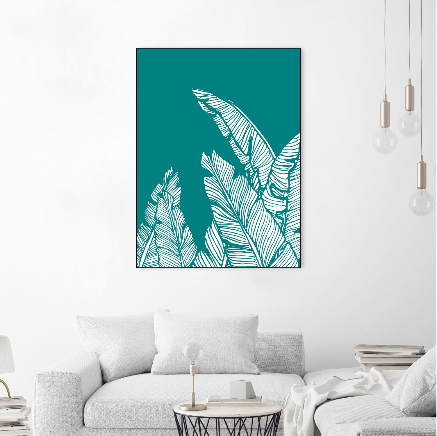 Banana Leaves on Teal by Daniela di Niro on GIANT ART - blue digital drawing