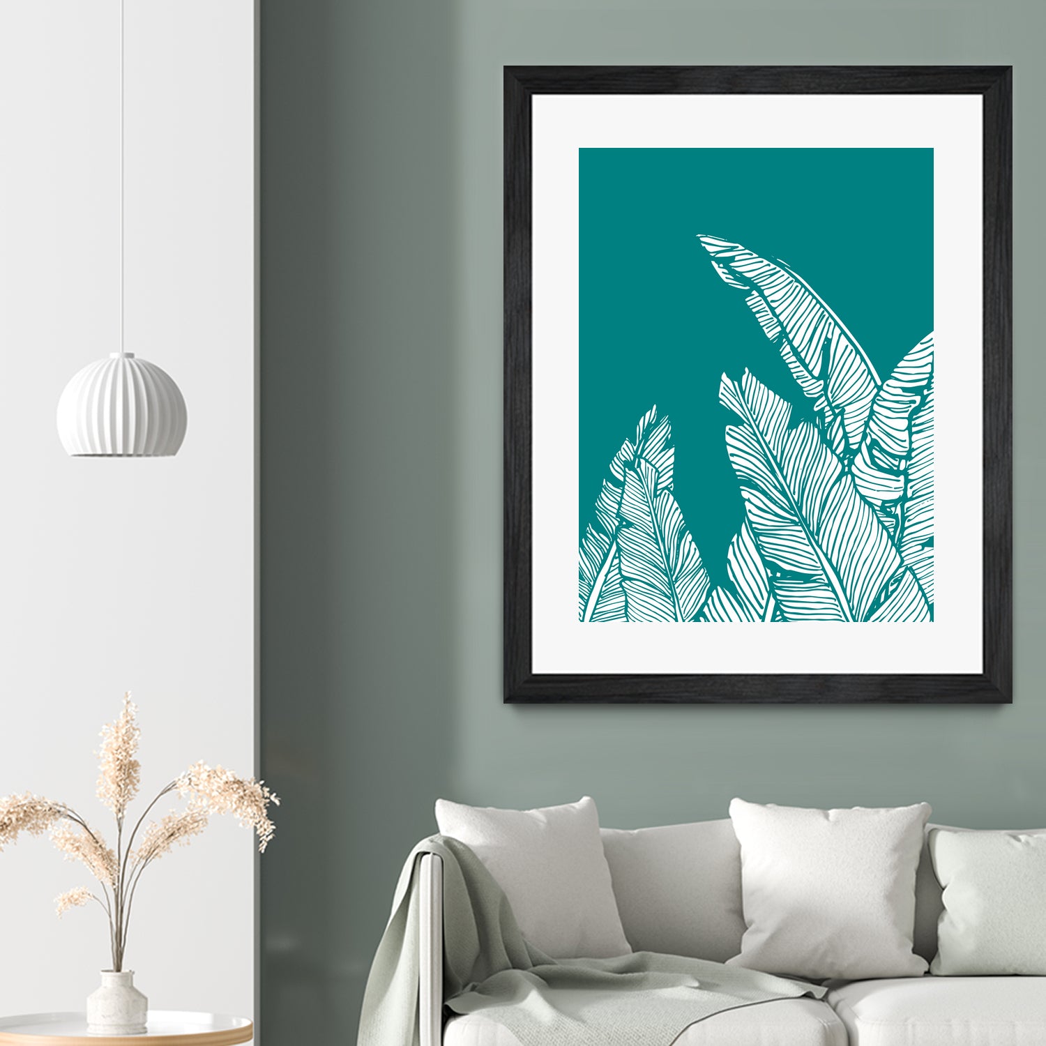 Banana Leaves on Teal by Daniela di Niro on GIANT ART - blue digital drawing