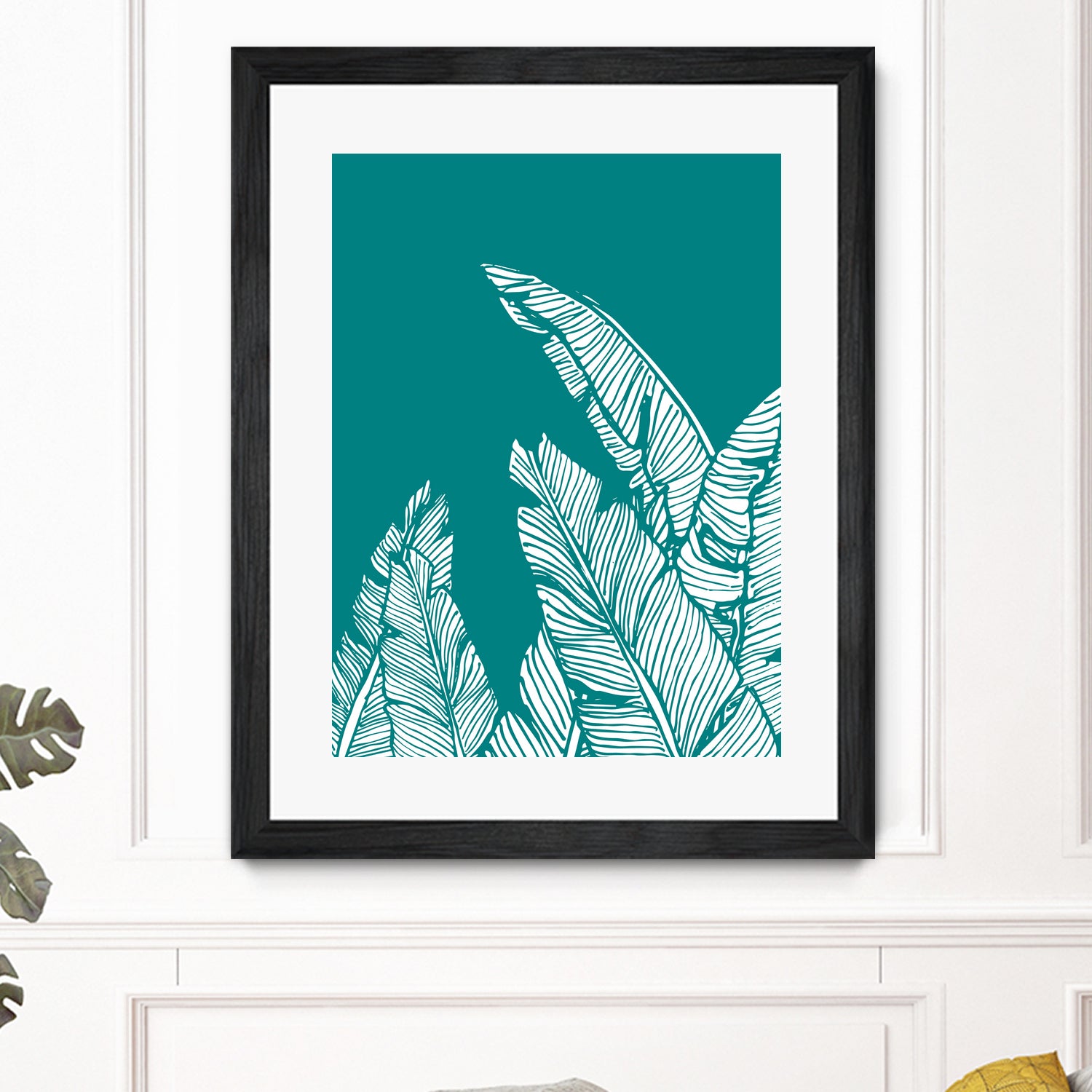 Banana Leaves on Teal by Daniela di Niro on GIANT ART - blue digital drawing