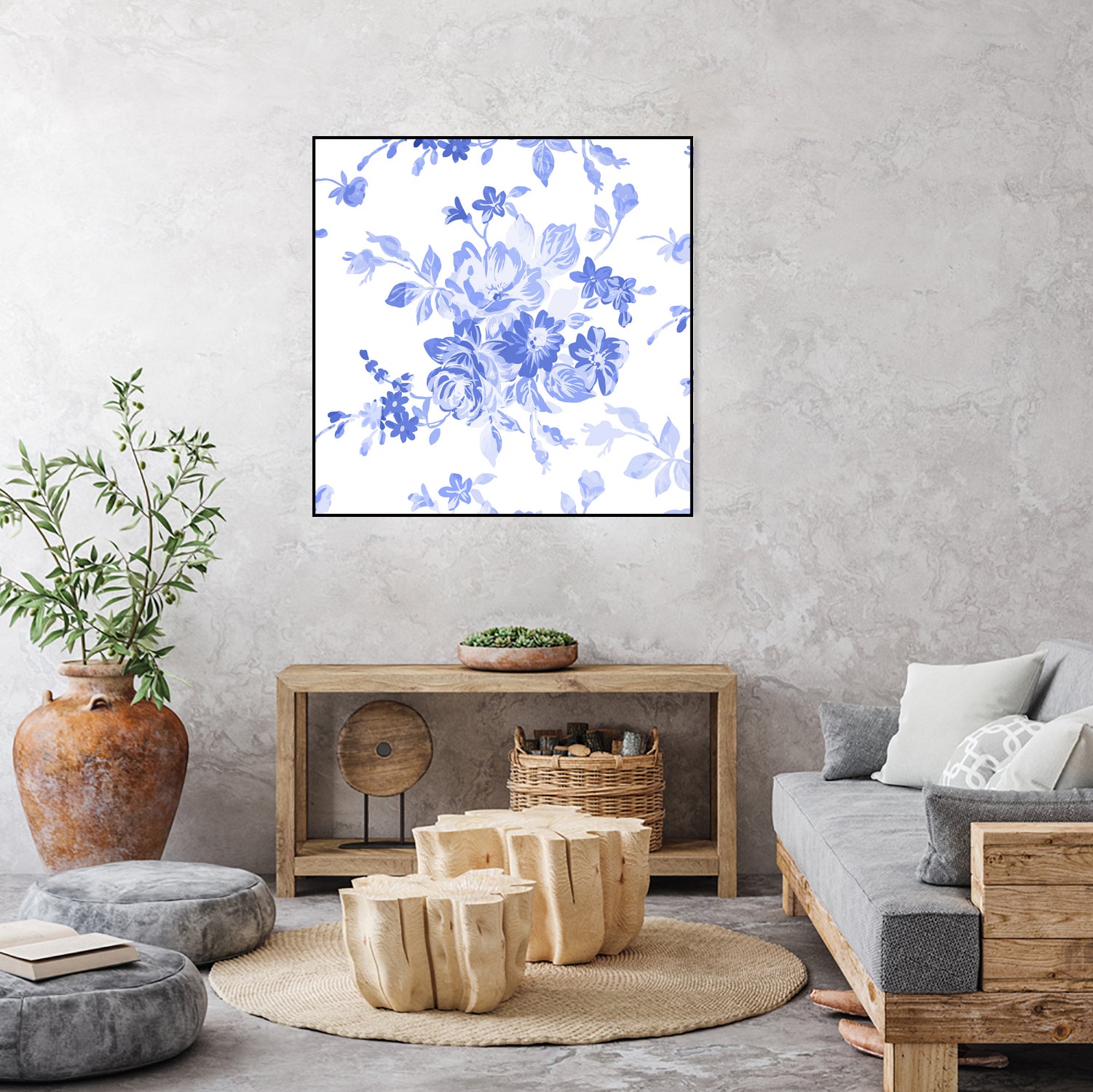 Blue Flowers - Floral Pattern Art by salome mikaberidze on GIANT ART - blue digital drawing