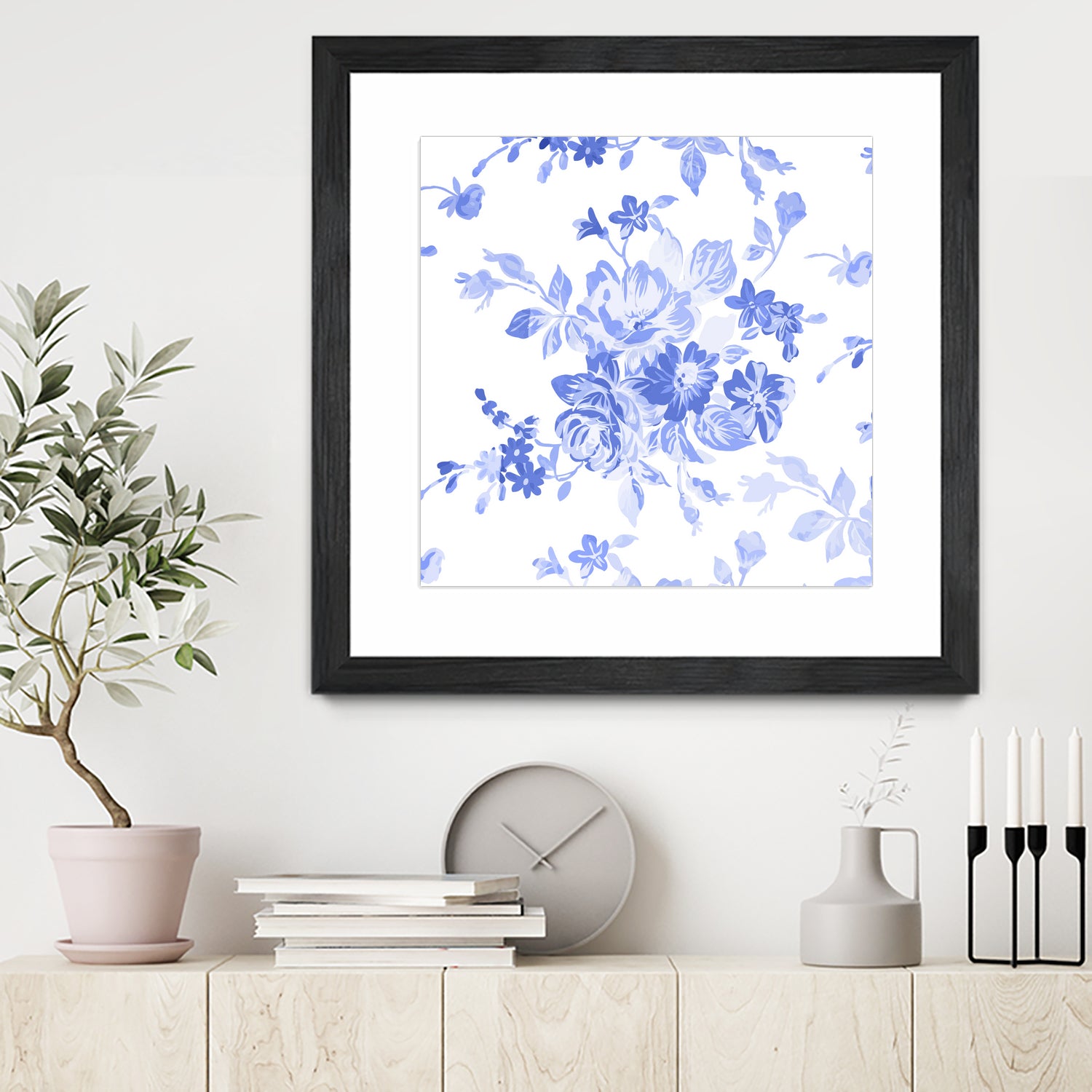 Blue Flowers - Floral Pattern Art by salome mikaberidze on GIANT ART - blue digital drawing