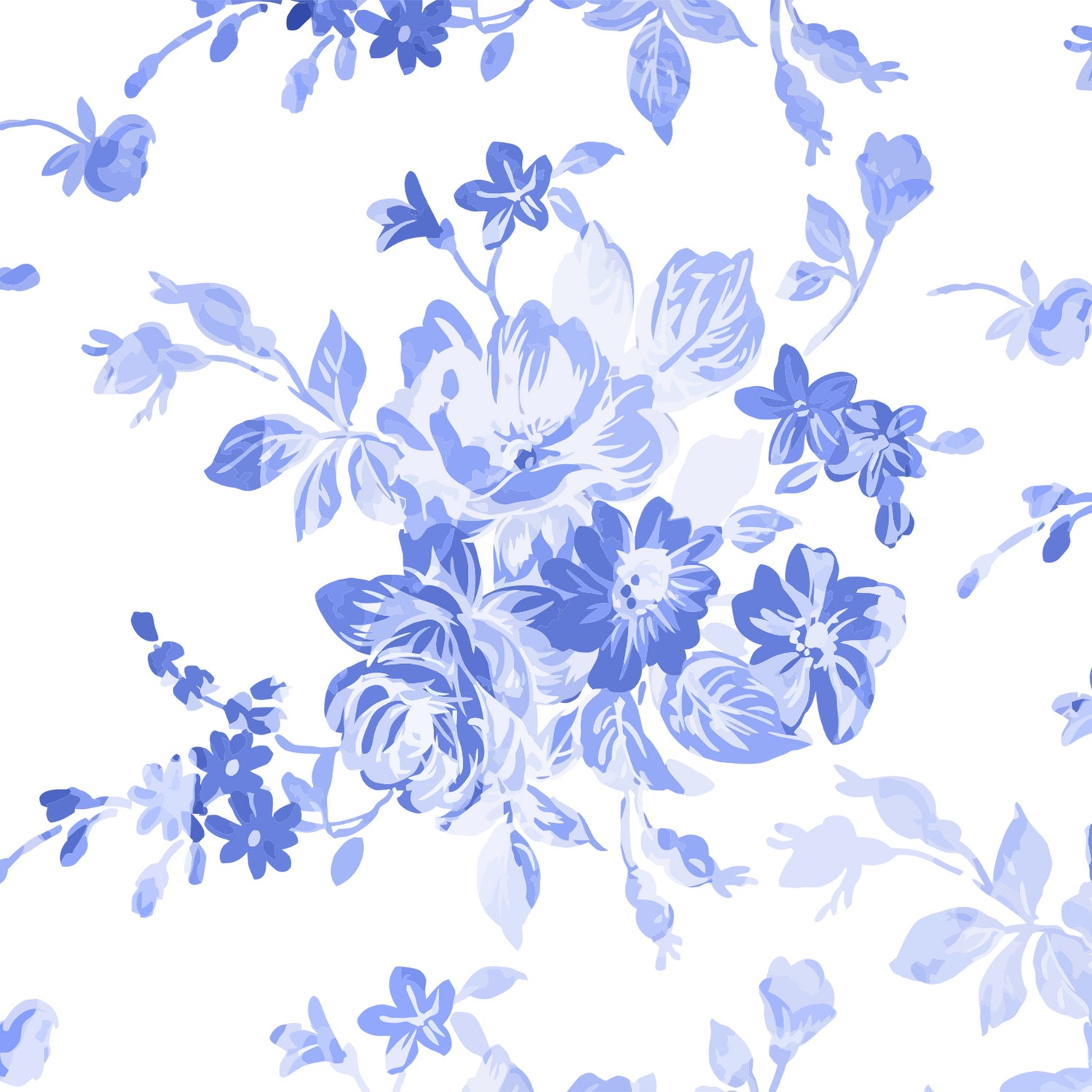 Blue Flowers - Floral Pattern Art by salome mikaberidze on GIANT ART - blue digital drawing