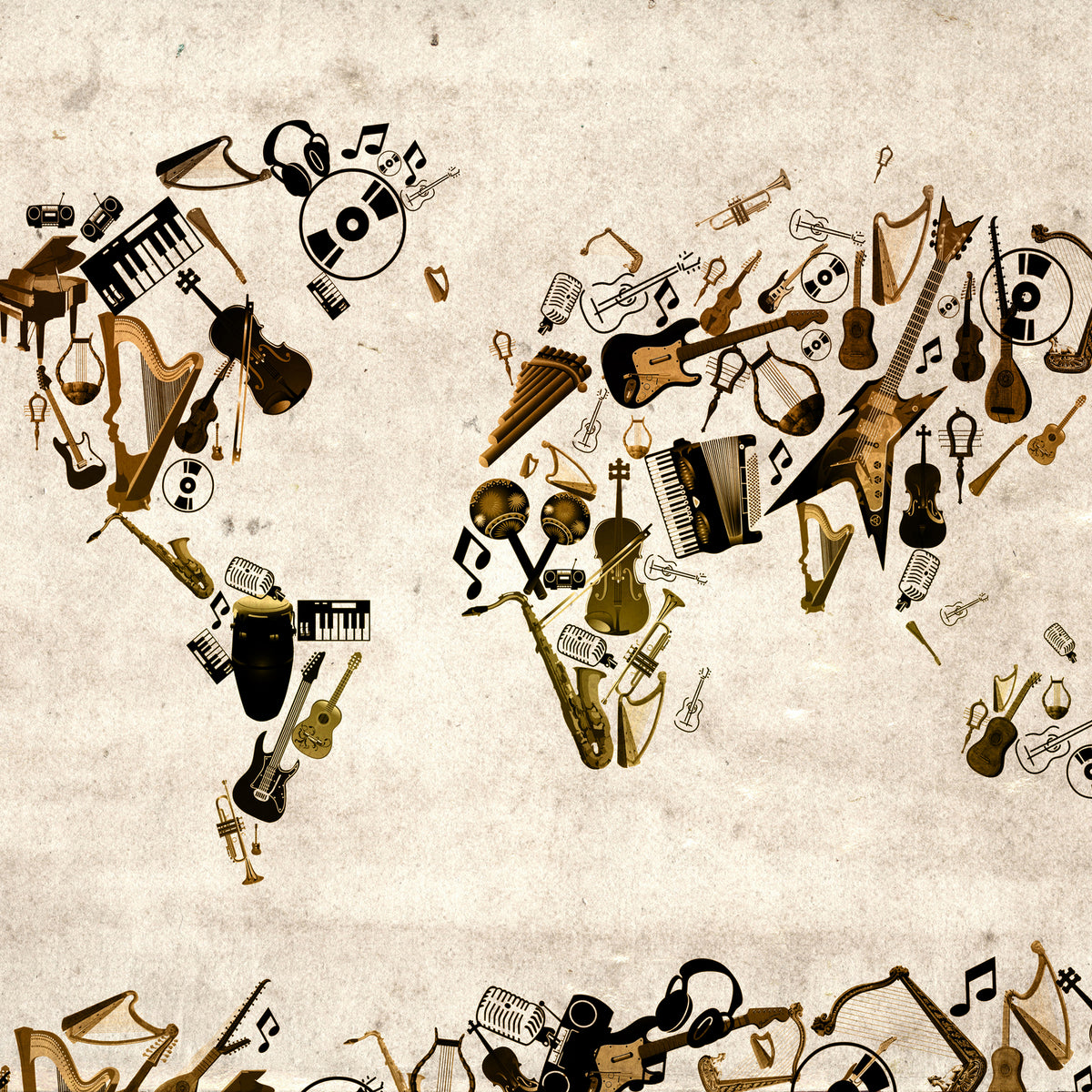 world map music instruments 2 - Art Print by Bekim Mehovic | GIANT ART
