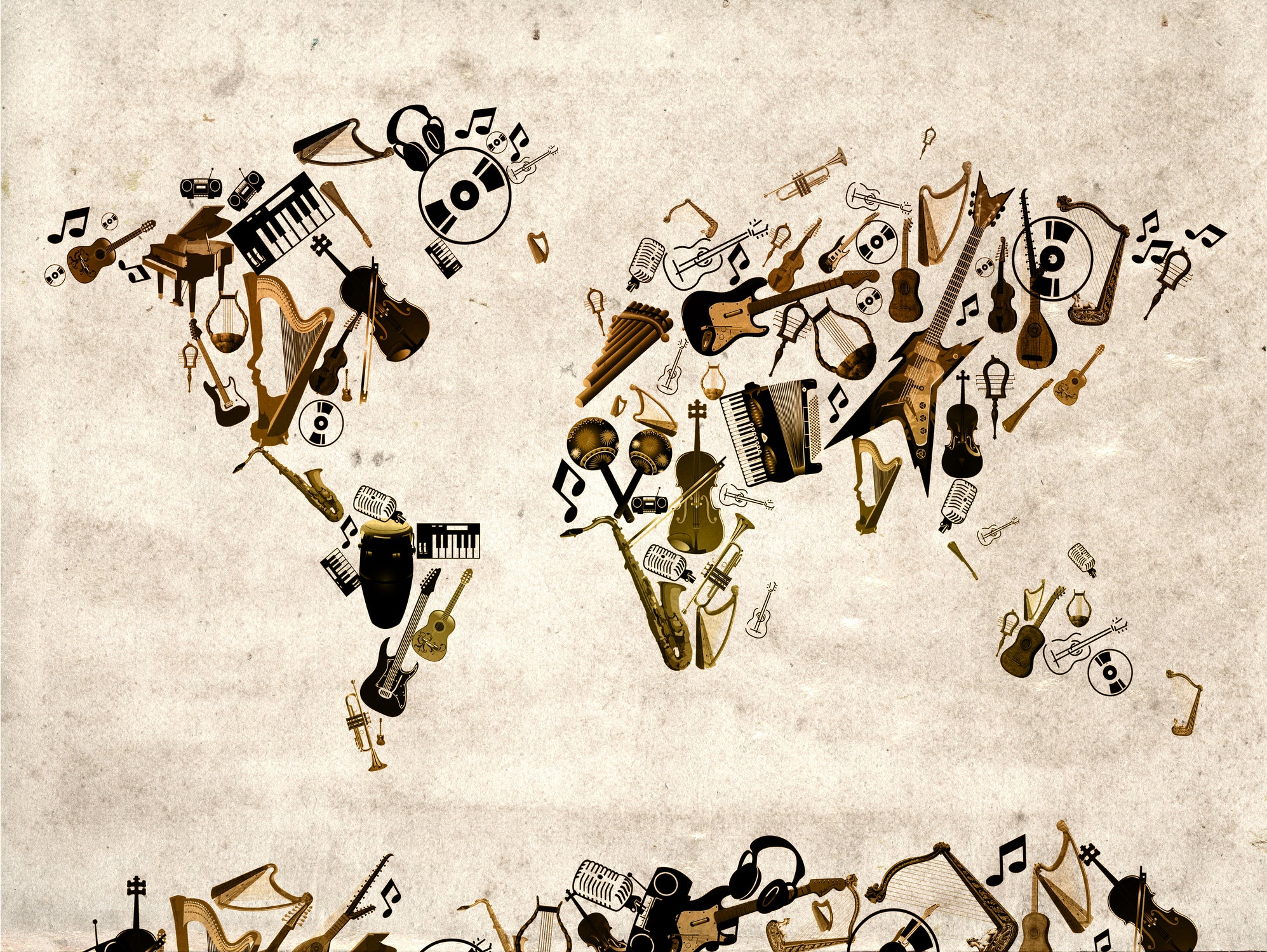 world map music instruments 2 by Bekim Mehovic on GIANT ART - brown digital painting