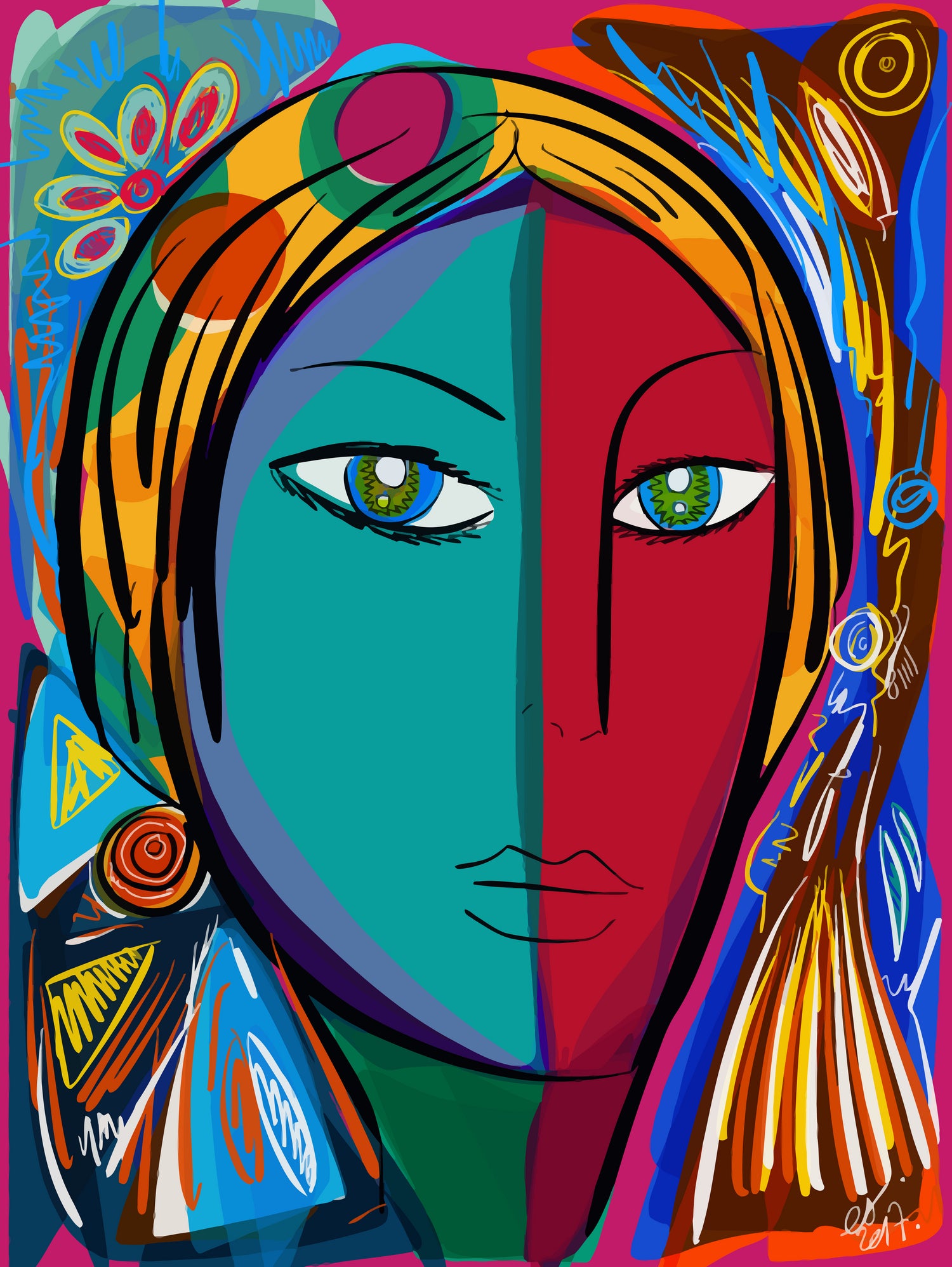 Pop Portrait Girl Fauvism by Emmanuel Signorino on GIANT ART - blue digital painting