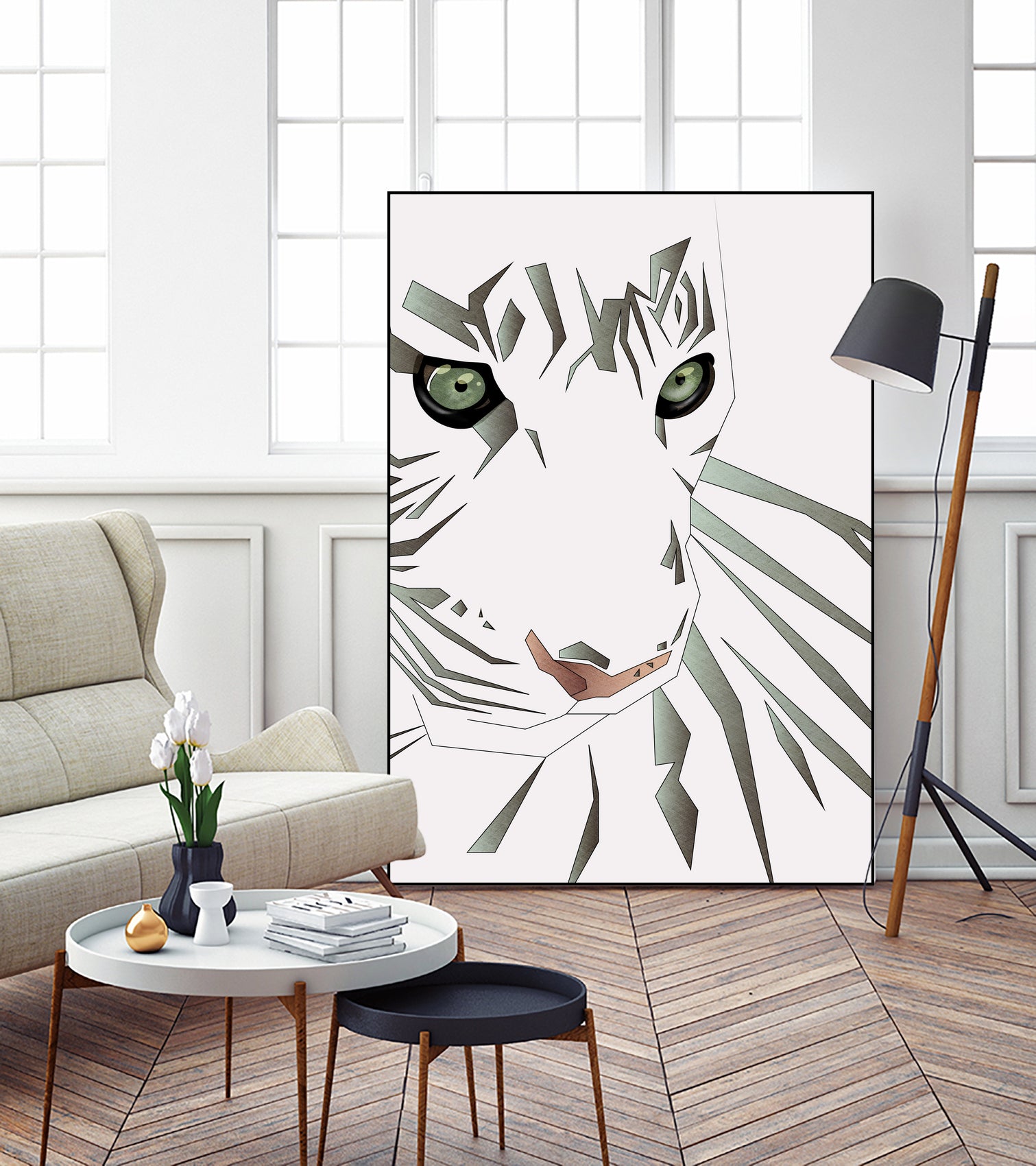 Tiger's Tranquility by Romina Lutz on GIANT ART - white digital painting