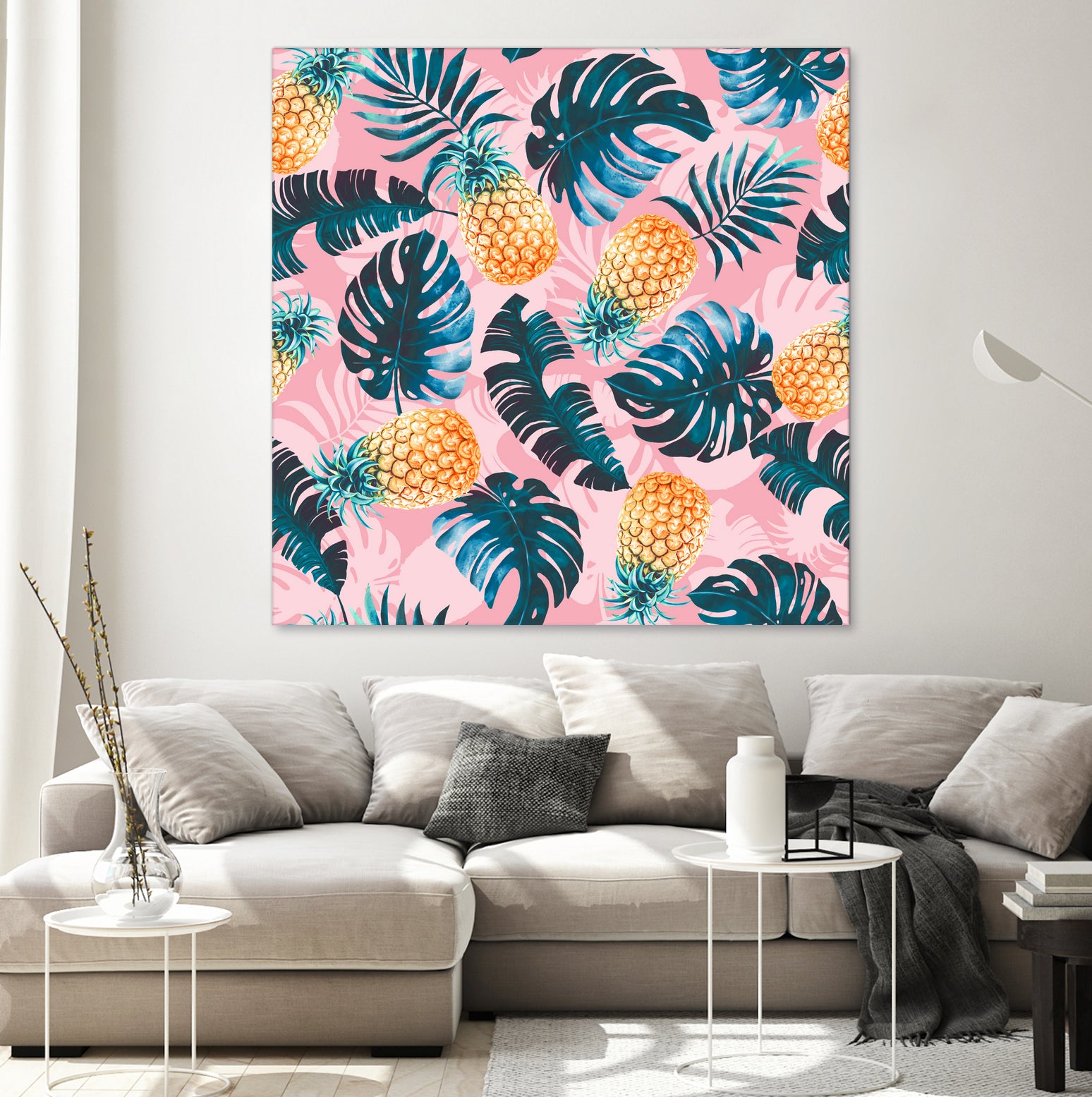 Pineapple and Leaf Pattern by burcu korkmazyurek on GIANT ART - pink digital painting