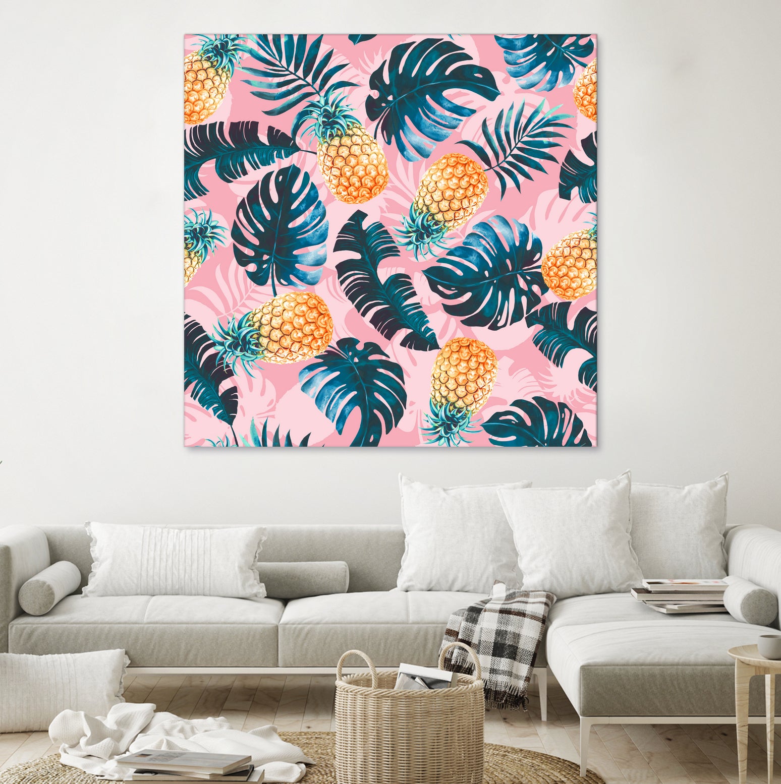 Pineapple and Leaf Pattern by burcu korkmazyurek on GIANT ART - pink digital painting