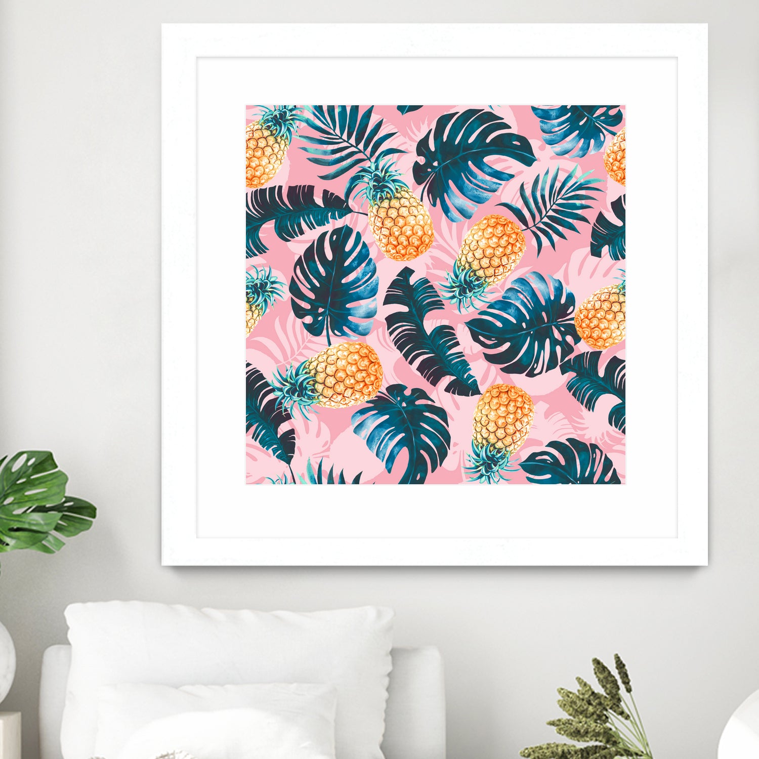 Pineapple and Leaf Pattern by burcu korkmazyurek on GIANT ART - pink digital painting