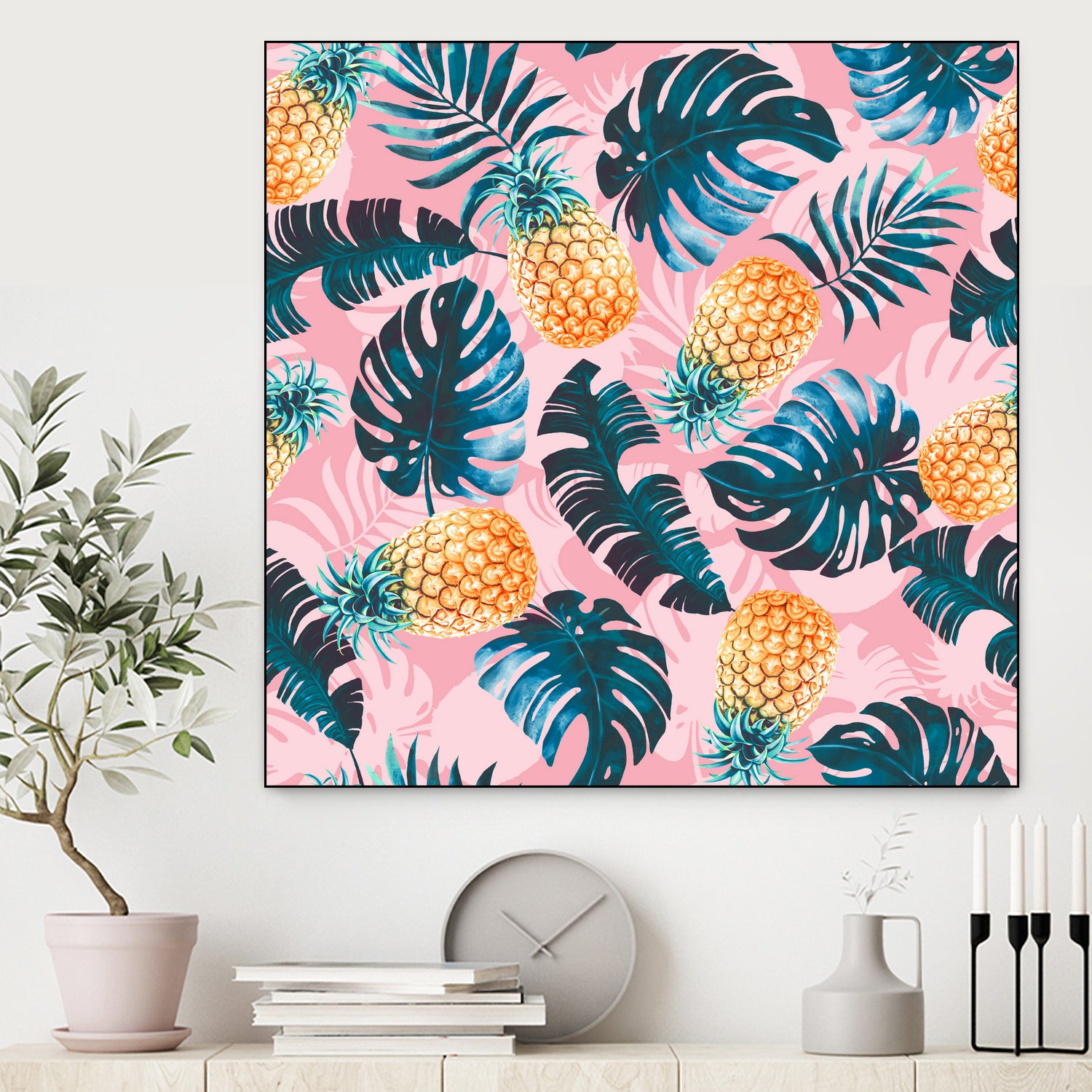 Pineapple and Leaf Pattern by burcu korkmazyurek on GIANT ART - pink digital painting