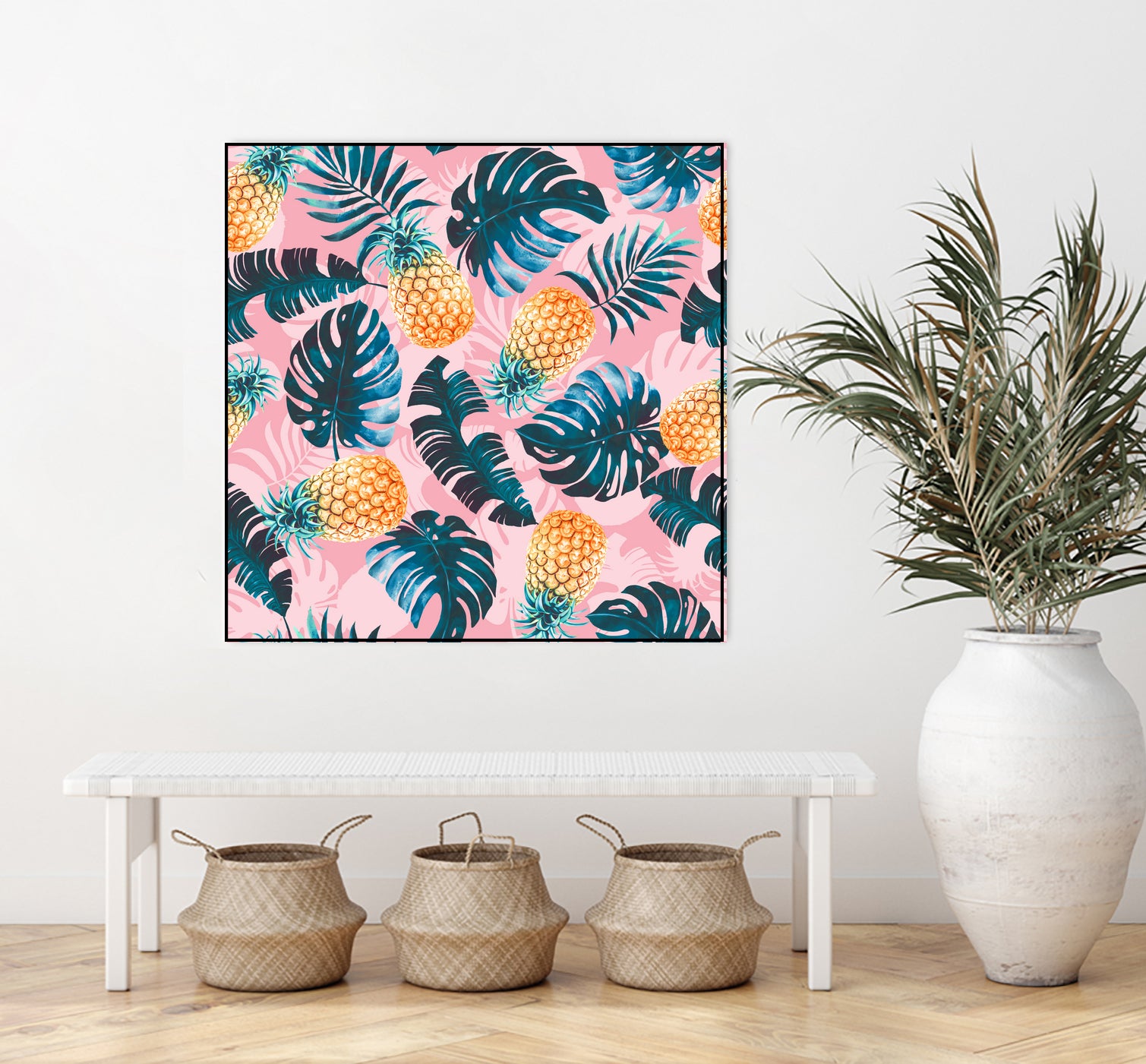 Pineapple and Leaf Pattern by burcu korkmazyurek on GIANT ART - pink digital painting