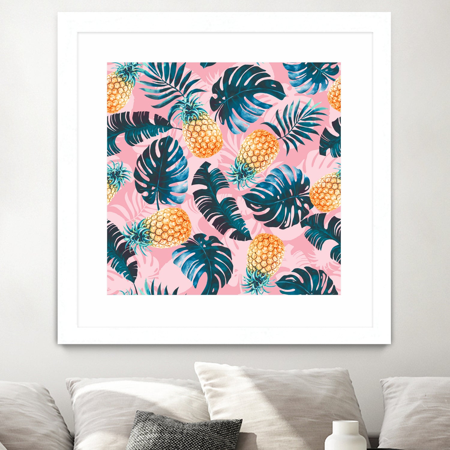 Pineapple and Leaf Pattern by burcu korkmazyurek on GIANT ART - pink digital painting