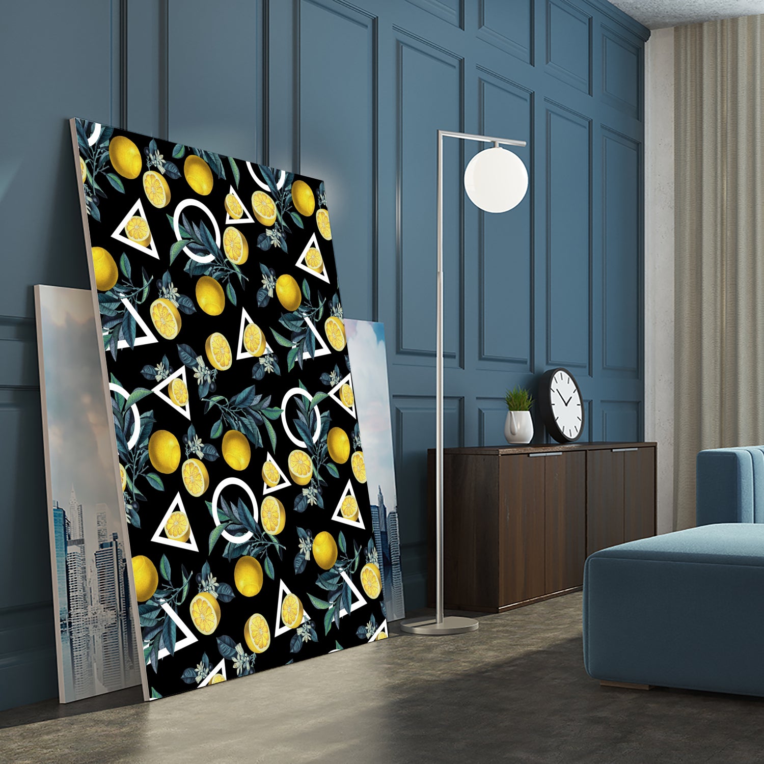 Geometric and Lemon pattern II by burcu korkmazyurek on GIANT ART - black digital painting