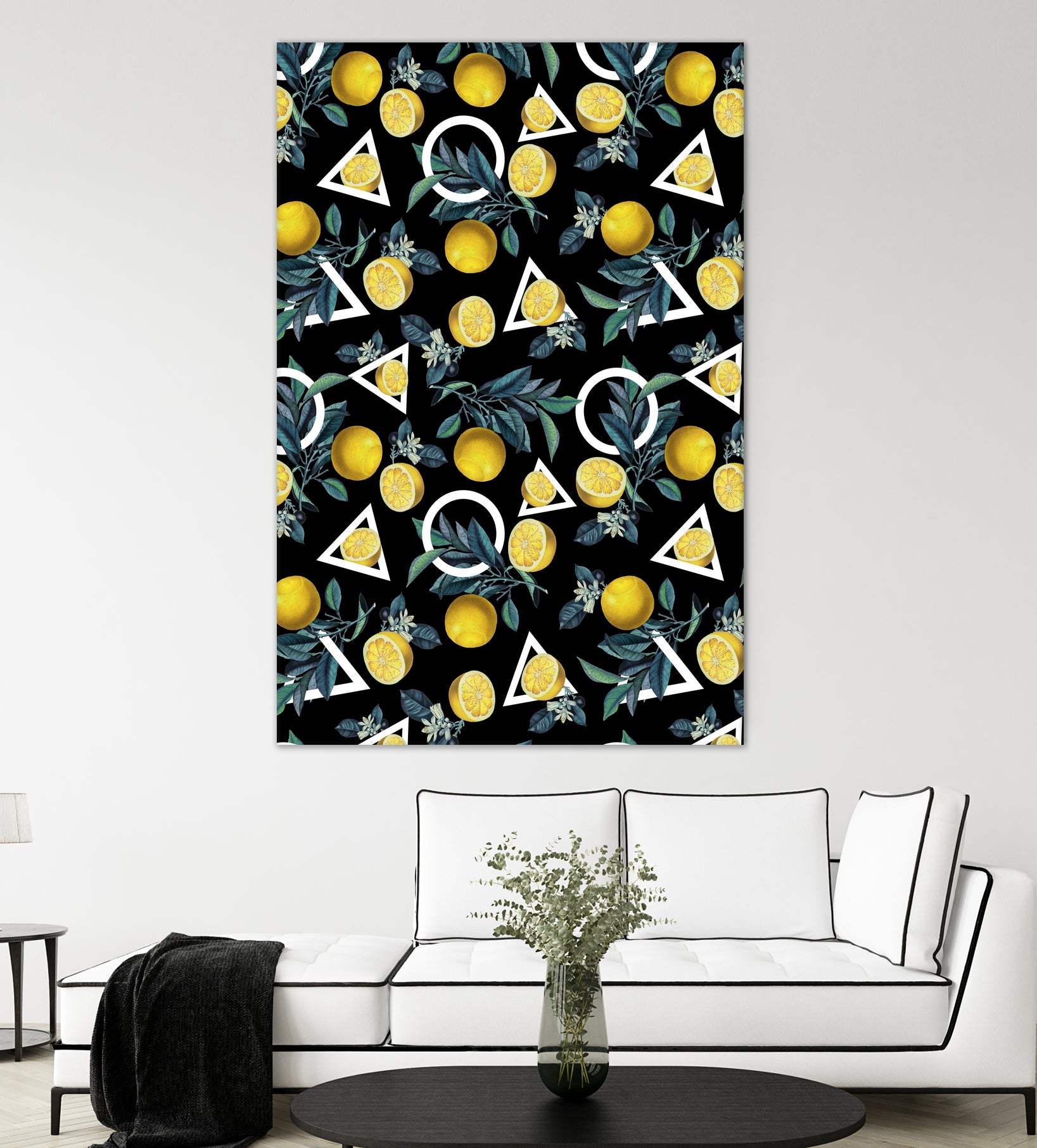 Geometric and Lemon pattern II by burcu korkmazyurek on GIANT ART - black digital painting