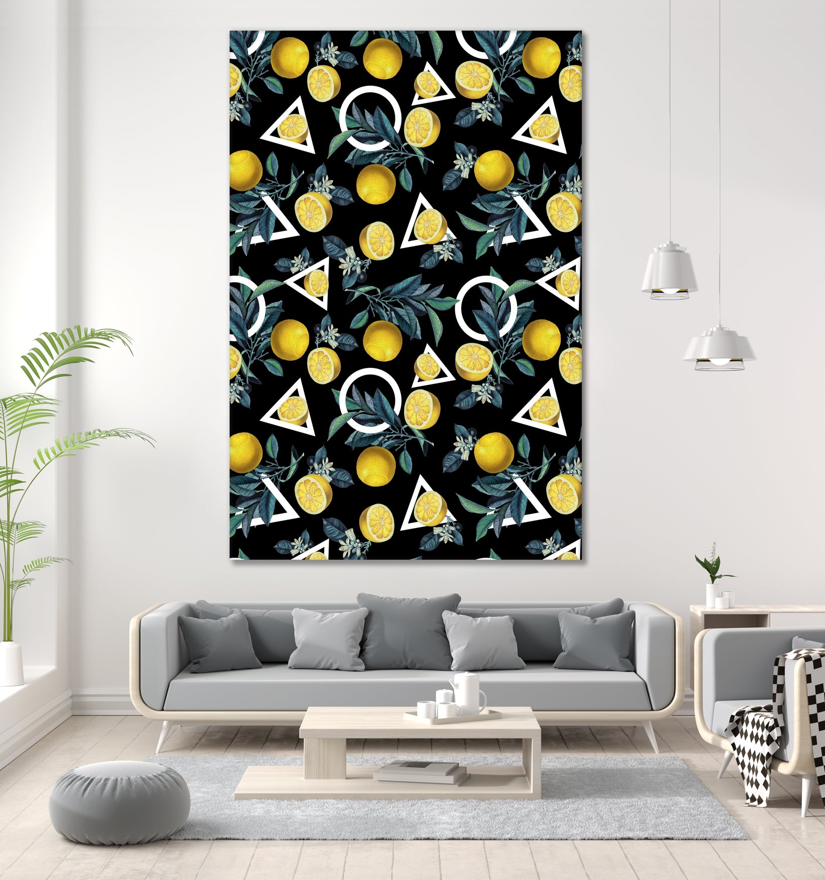 Geometric and Lemon pattern II by burcu korkmazyurek on GIANT ART - black digital painting