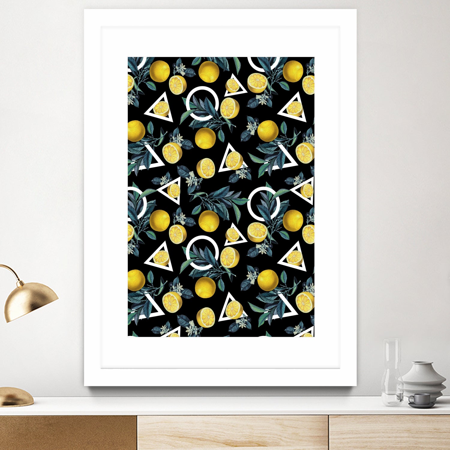 Geometric and Lemon pattern II by burcu korkmazyurek on GIANT ART - black digital painting