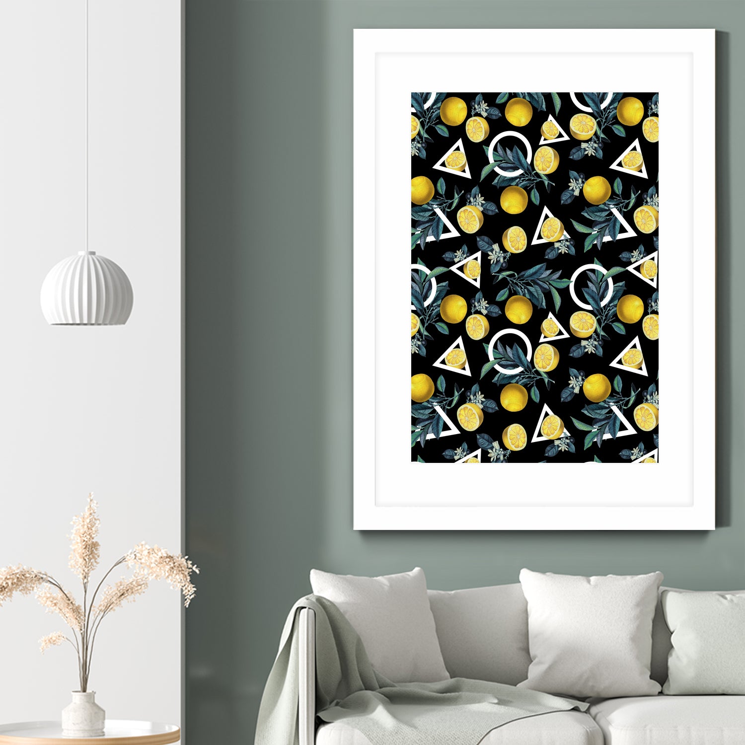 Geometric and Lemon pattern II by burcu korkmazyurek on GIANT ART - black digital painting