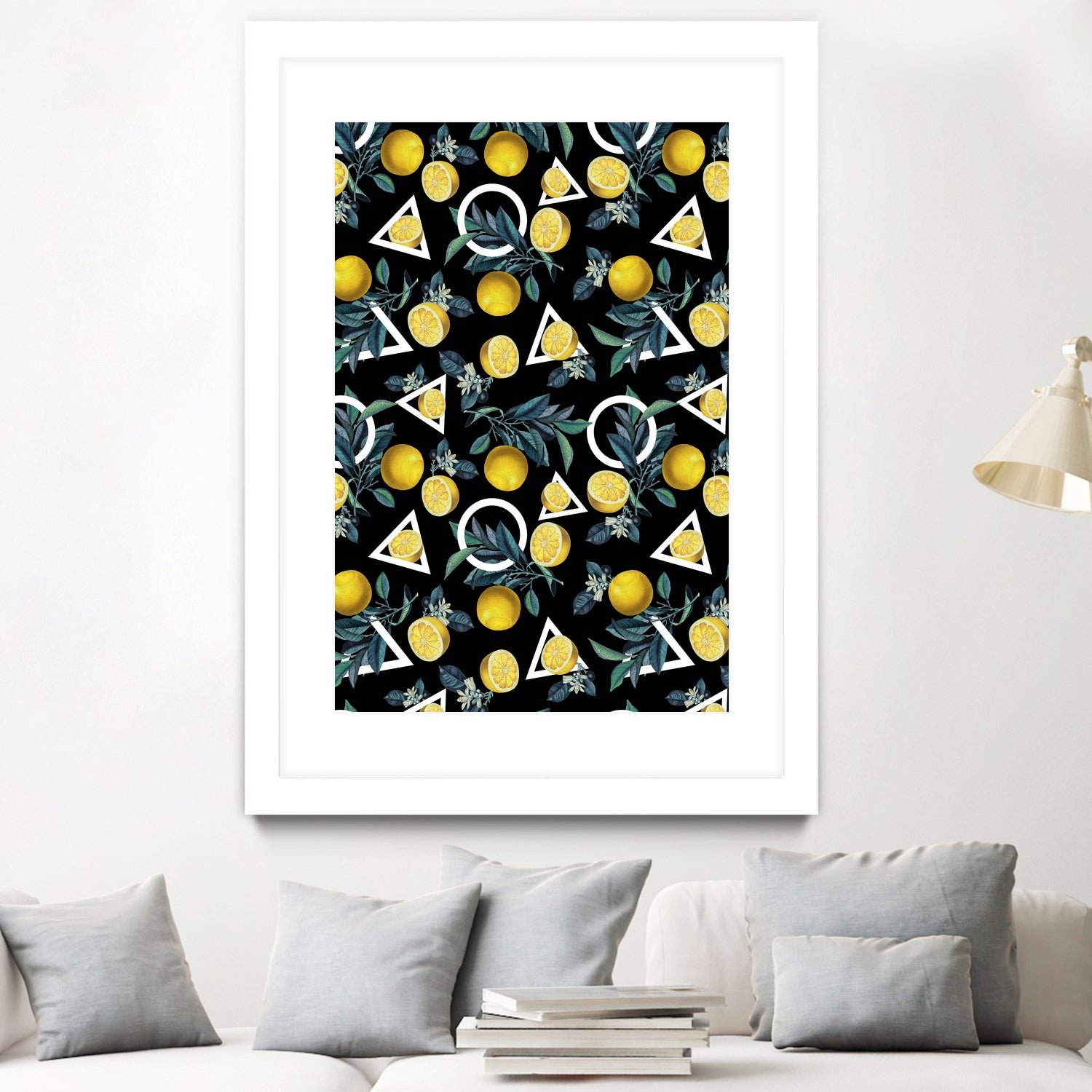 Geometric and Lemon pattern II by burcu korkmazyurek on GIANT ART - black digital painting