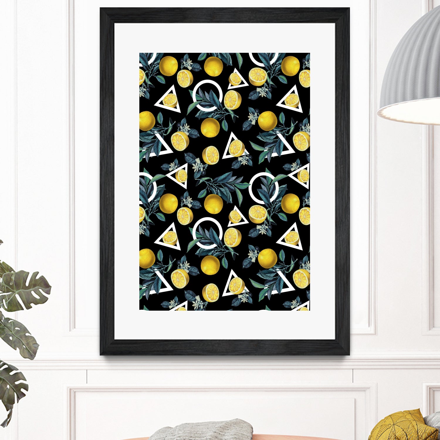 Geometric and Lemon pattern II by burcu korkmazyurek on GIANT ART - black digital painting