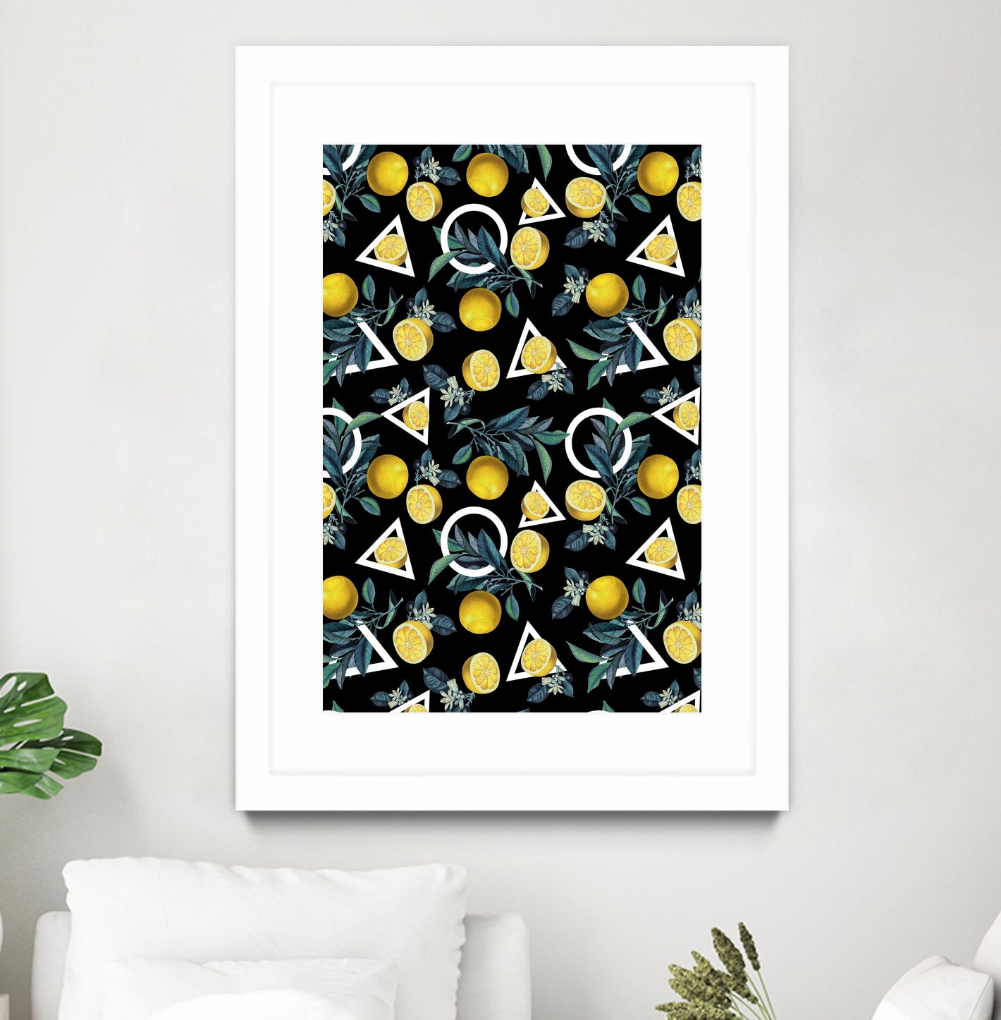 Geometric and Lemon pattern II by burcu korkmazyurek on GIANT ART - black digital painting