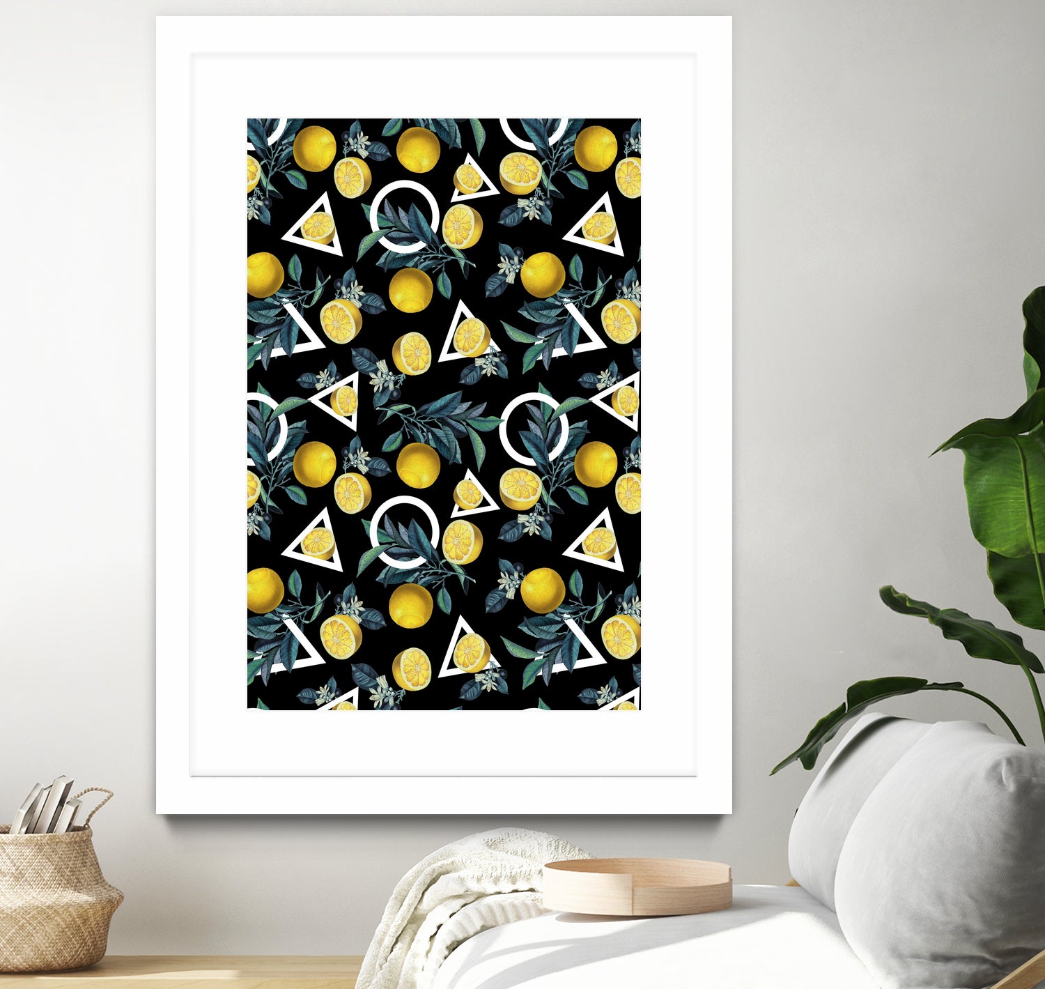 Geometric and Lemon pattern II by burcu korkmazyurek on GIANT ART - black digital painting