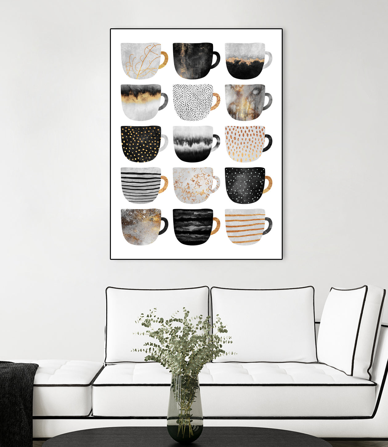 Pretty Coffee Cups 3 - White by Elisabeth Fredriksson on GIANT ART - gray digital painting