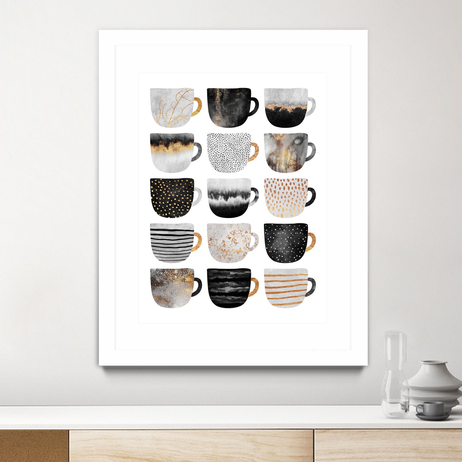 Pretty Coffee Cups 3 - White by Elisabeth Fredriksson on GIANT ART - gray digital painting