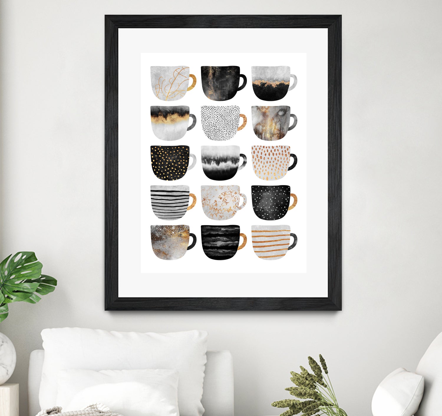 Pretty Coffee Cups 3 - White by Elisabeth Fredriksson on GIANT ART - gray digital painting