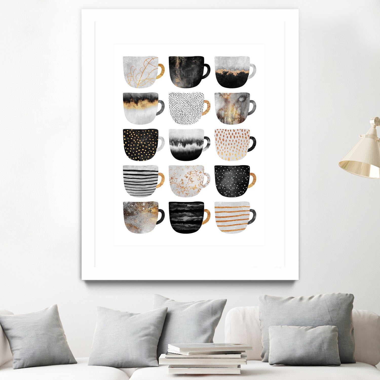 Pretty Coffee Cups 3 - White by Elisabeth Fredriksson on GIANT ART - gray digital painting