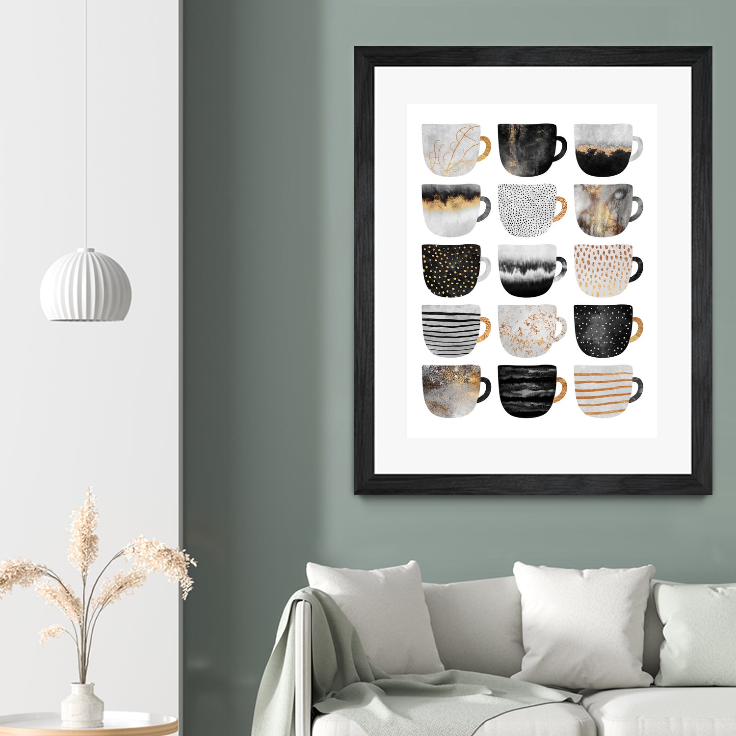 Pretty Coffee Cups 3 - White by Elisabeth Fredriksson on GIANT ART - gray digital painting