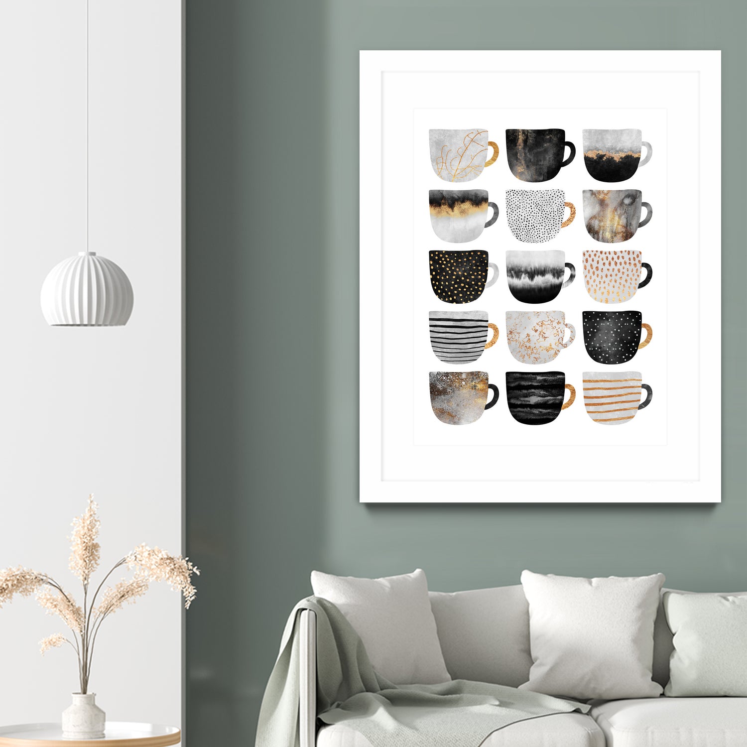 Pretty Coffee Cups 3 - White by Elisabeth Fredriksson on GIANT ART - gray digital painting