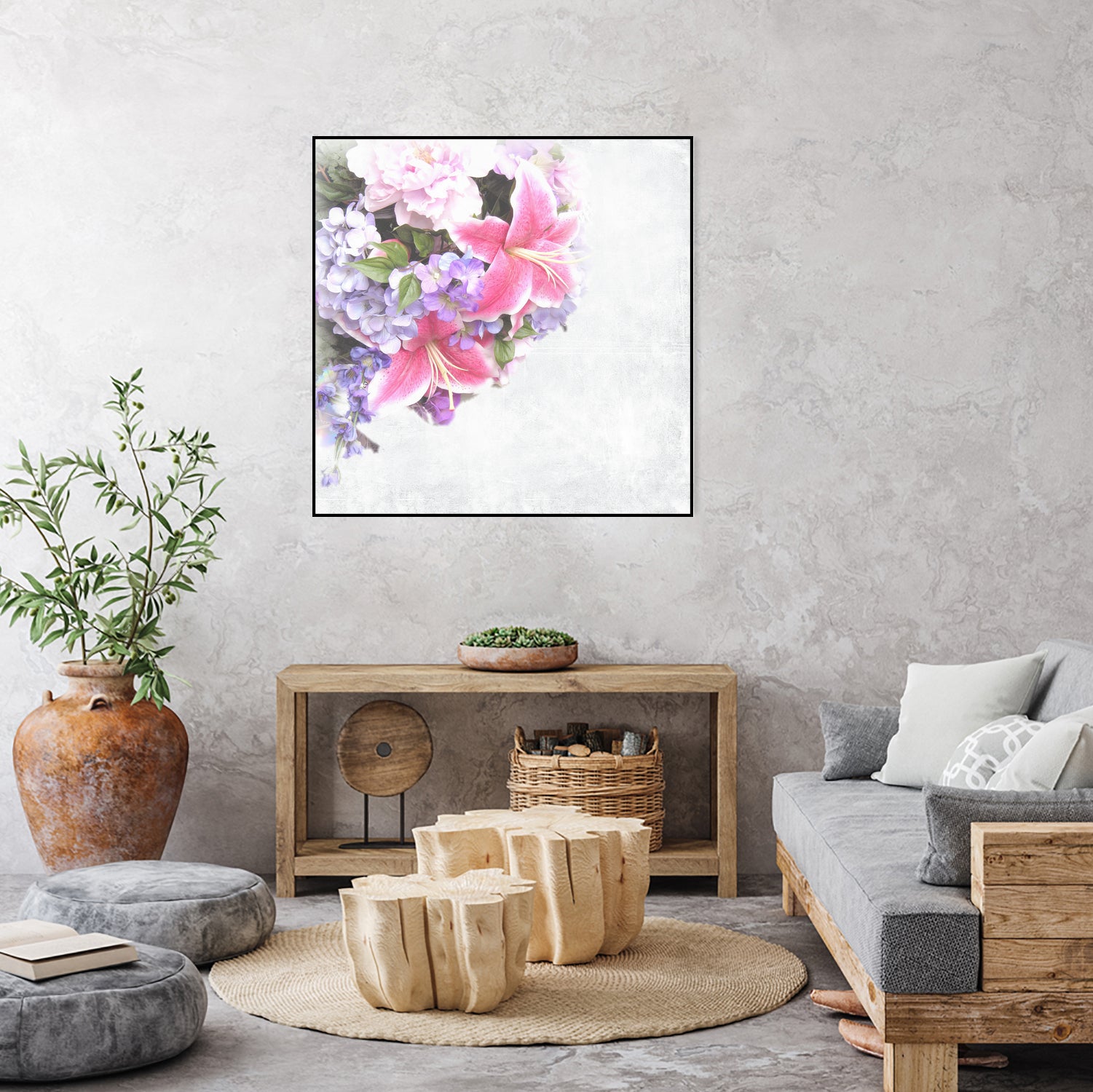 Vintage Flowers Lily by Sven Herkenrath on GIANT ART - pink mixed media